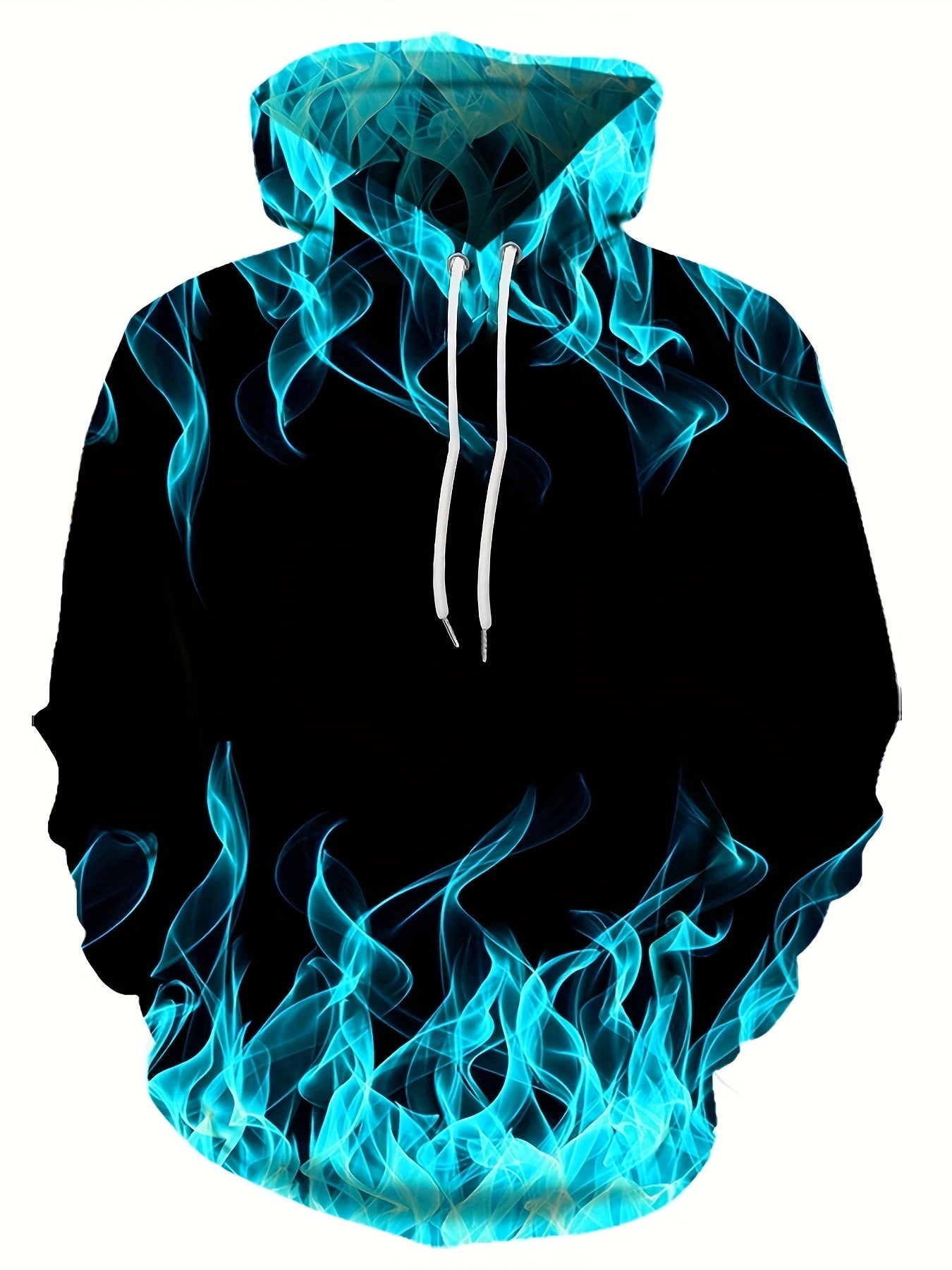 Creative Flame Print Hoodie, Cool Hoodies For Men, Men's Casual Graphic Design Pullover Hooded Sweatshirt With Kangaroo Pocket Streetwear For Winter Fall, As Gifts