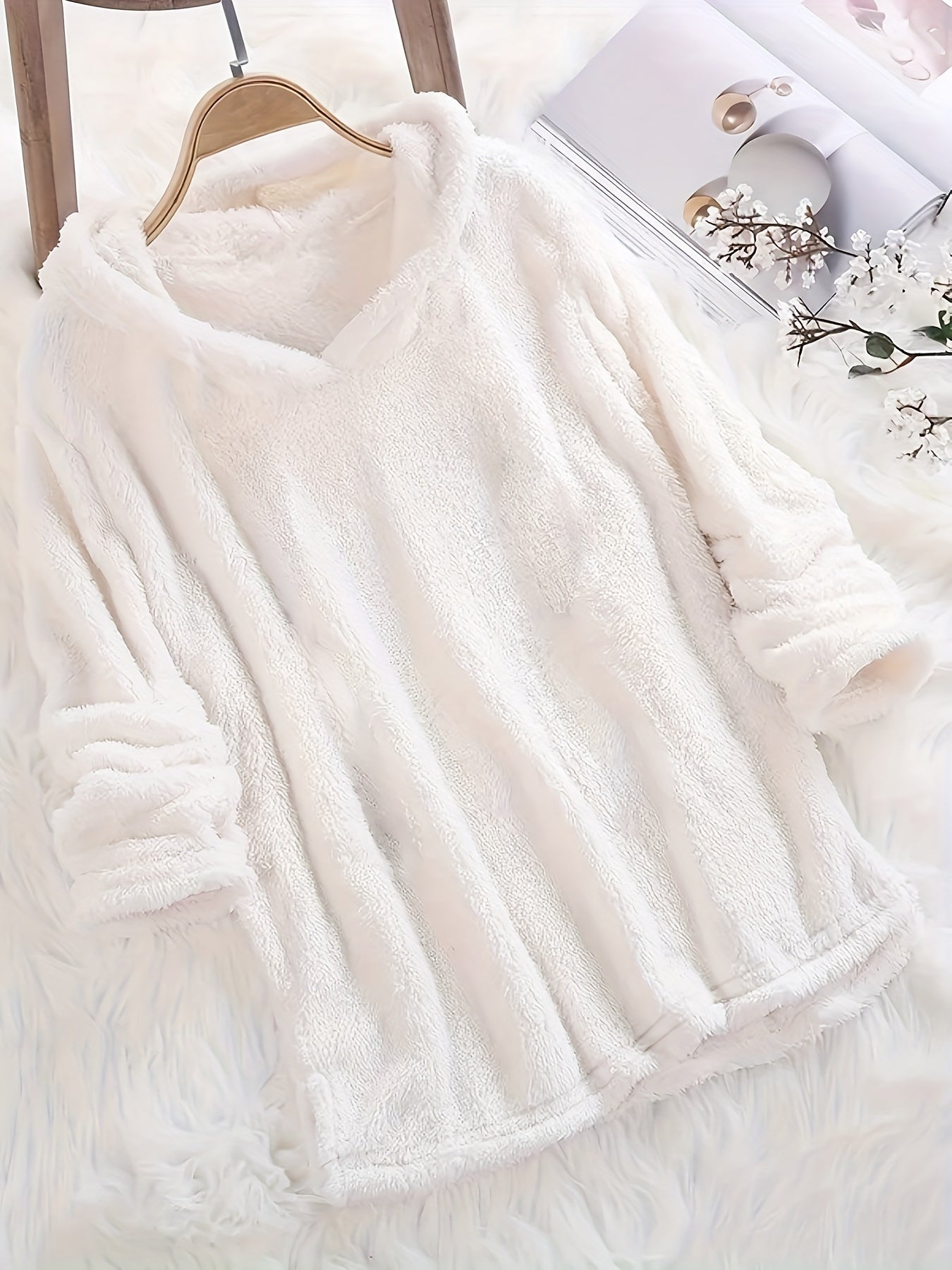 Fleece Solid Hoodie, Casual Long Sleeve Hoodies Sweatshirt, Women's Clothing