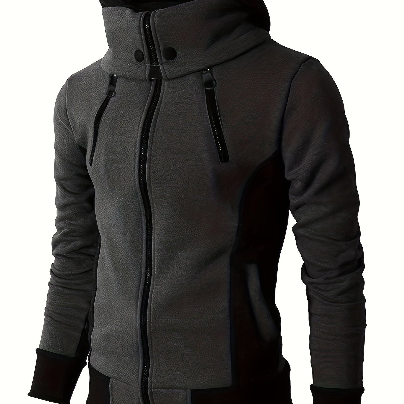 Thick Casual Hooded Jacket - Color Block Long Sleeve Hoodies With Zipper for Spring Fall Gym Sports