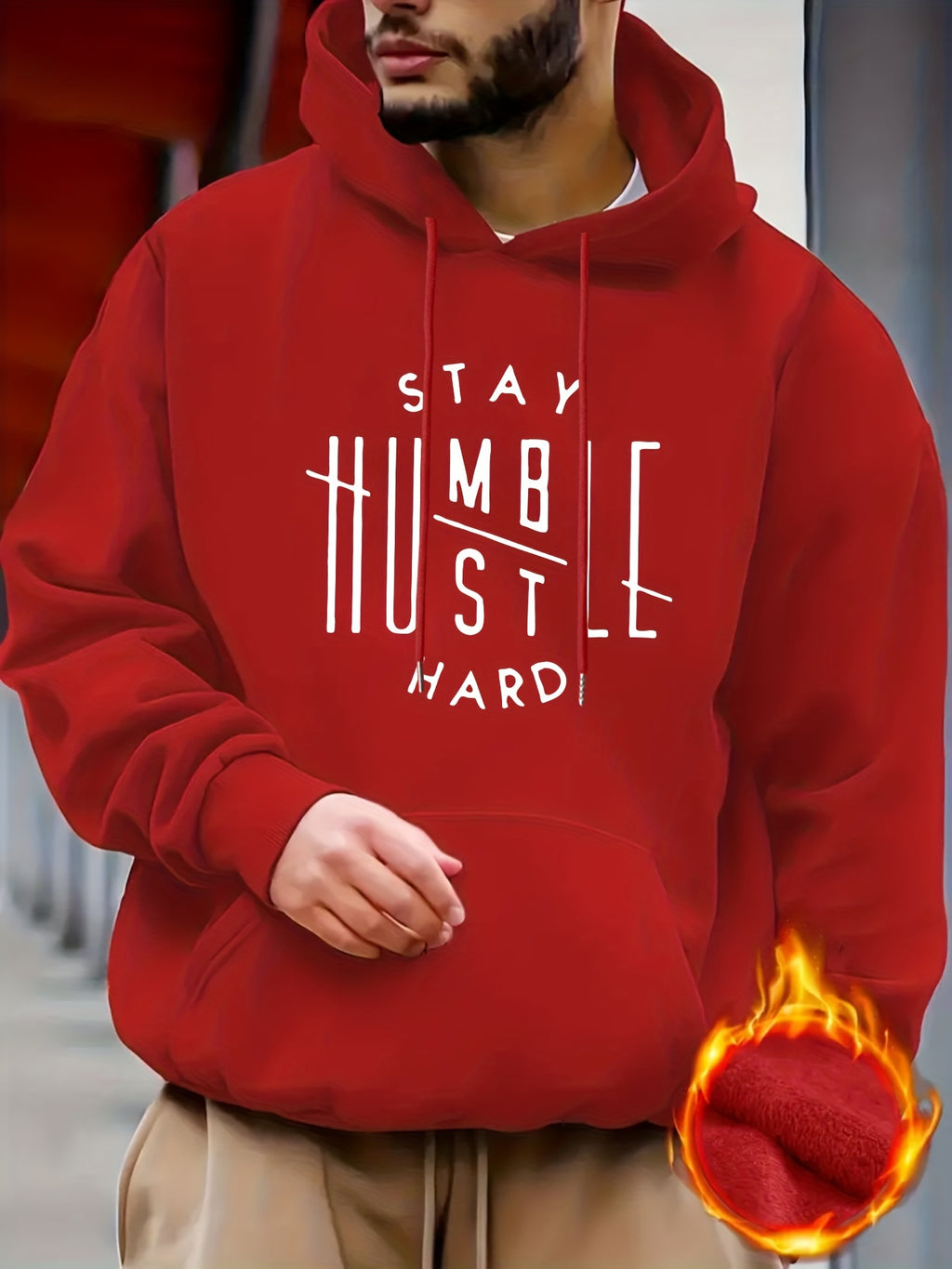 Stay Humble & Hustle Print Hoodie, Cool Hoodies For Men, Men's Casual Graphic Design Pullover Hooded Sweatshirt With Kangaroo Pocket Streetwear For Winter Fall, As Gifts