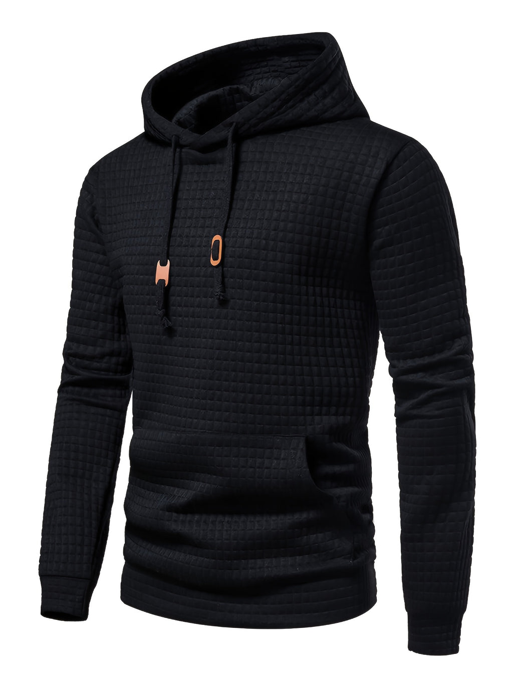 Waffle Pattern Hoodie, Cool Hoodies For Men, Men's Casual Solid Pullover Hooded Sweatshirt With Kangaroo Pocket Streetwear For Winter Fall, As Gifts