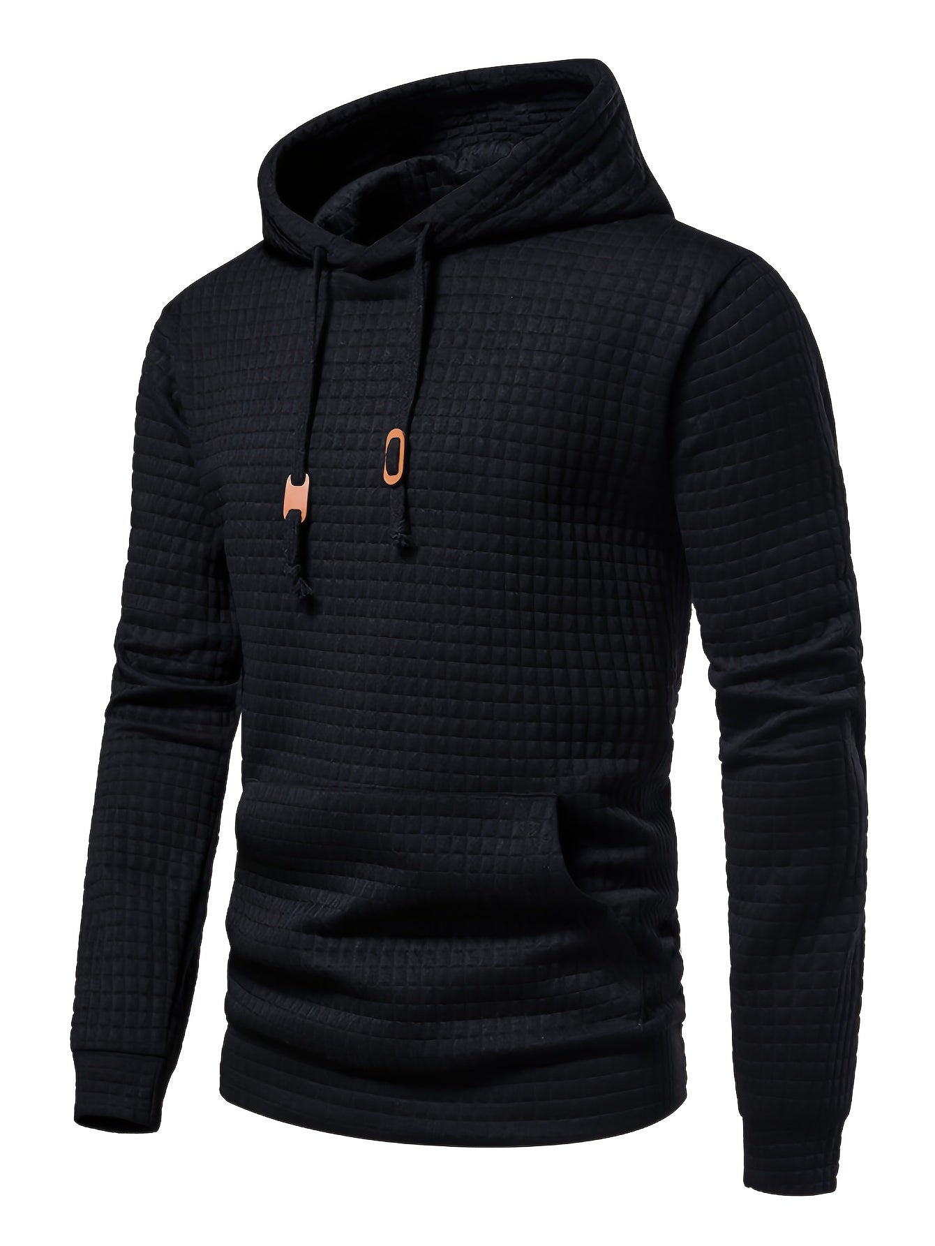Waffle Pattern Hoodie, Cool Hoodies For Men, Men's Casual Solid Pullover Hooded Sweatshirt With Kangaroo Pocket Streetwear For Winter Fall, As Gifts