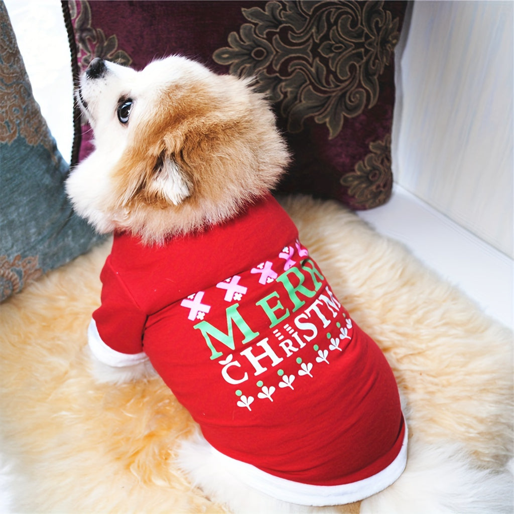 Striped Festive Dog Hoodie - Hoodies with Letter Graphic, New Year Style, Soft and Cozy Pet Sweatshirt for Christmas and Festival Wearing, Adorable Dog Apparel for Small to Large Breeds