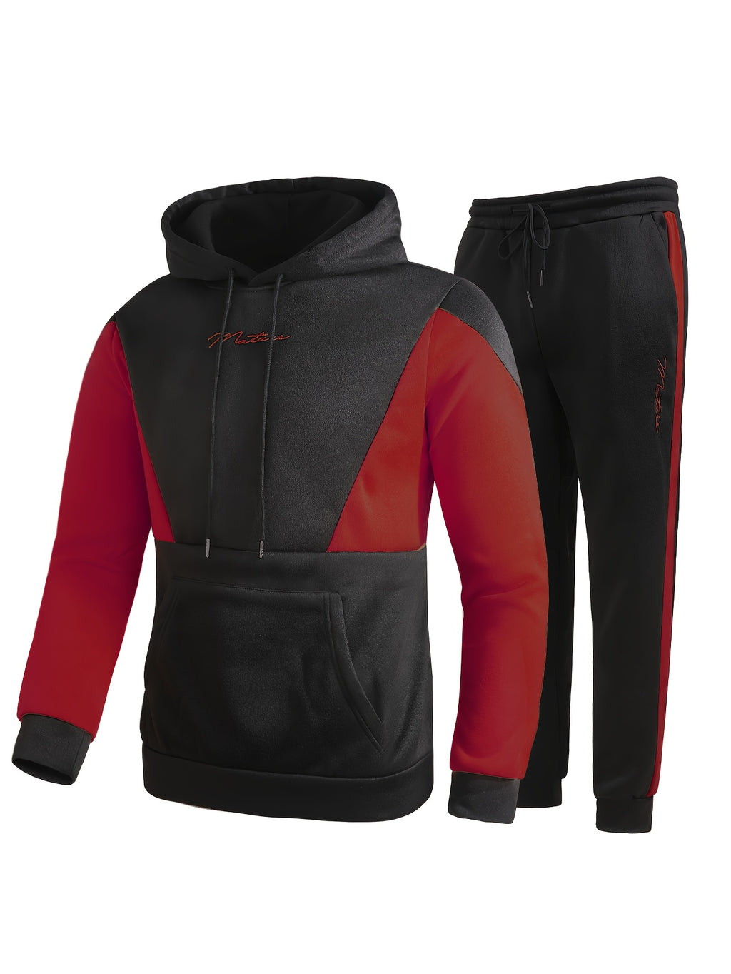 2Pcs Color Block Men's Sweatsuits - Cozy Hoodies Long Sleeve Sweatshirt and Sweatpants Joggers Set for Winter Fall - Soft, Breathable, and Comfortable Men's Clothing