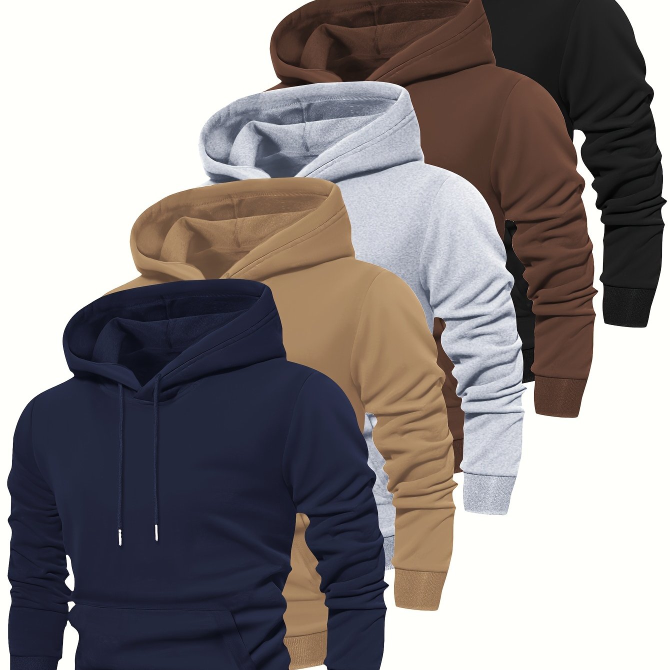 5pcs Fashion Hoodies - Cozy Solid Color Hooded Long Sleeve Sweatshirts with Kangaroo Pocket, Perfect for Outdoors, Casual and Sports Wear, Soft and Warm for Men's Fall and Winter Fashion