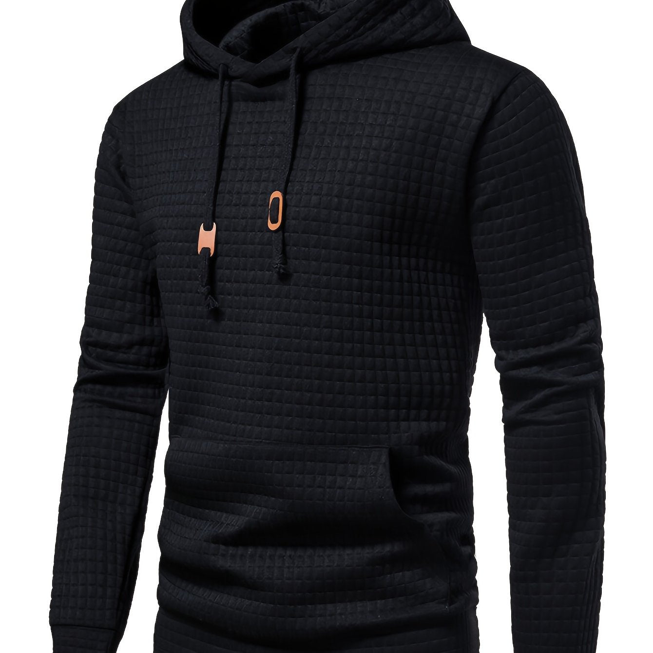 Waffle Pattern Hoodie, Cool Hoodies For Men, Men's Casual Solid Pullover Hooded Sweatshirt With Kangaroo Pocket Streetwear For Winter Fall, As Gifts