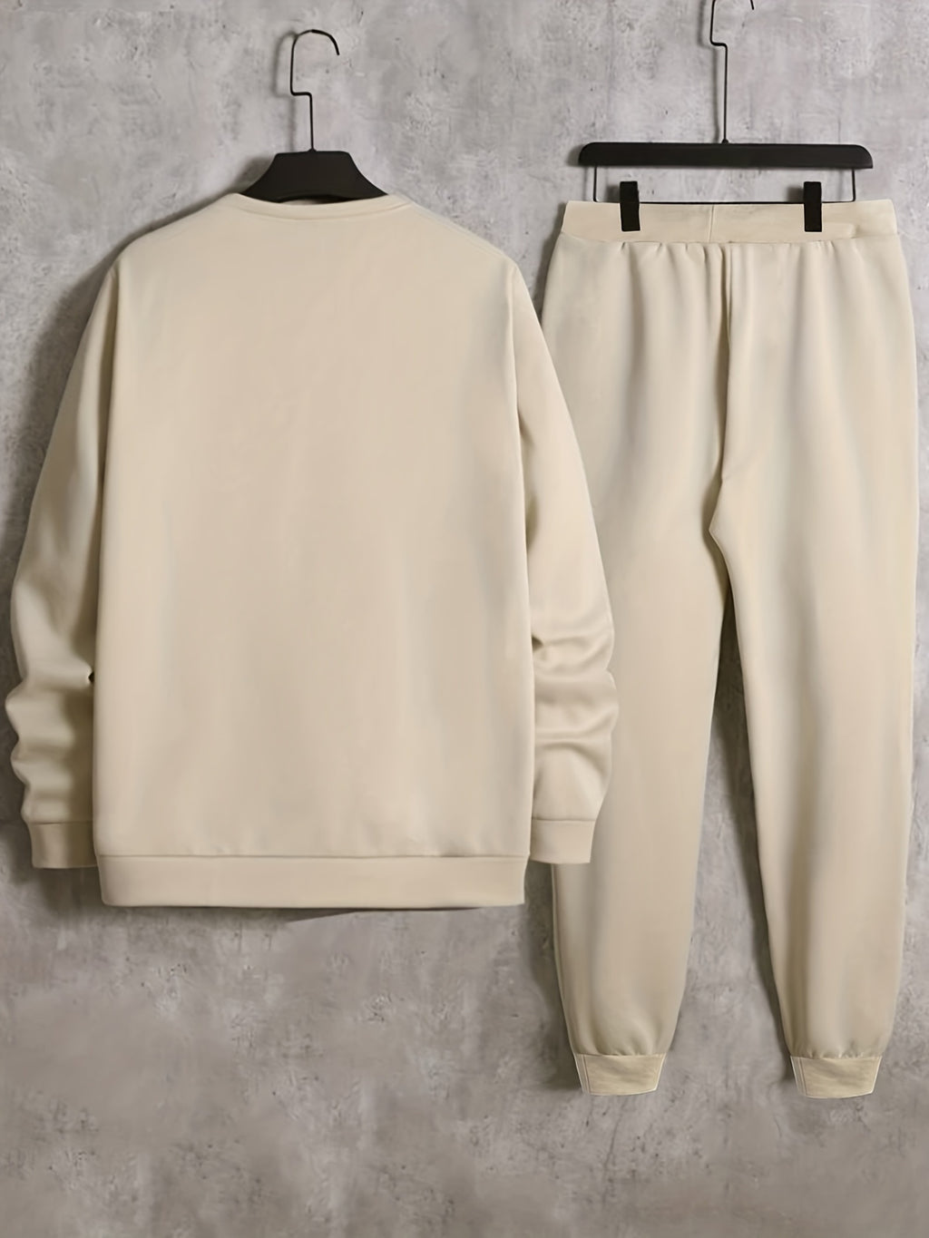 2Pcs Trendy Cream Letters Print Outfit Set - Soft Casual Hoodies Long Sleeve Hooded Shirts Pullover Sweatshirt, Drawstring Sweatpants Joggers for Spring Fall - Men's Comfortable Clothing for Everyday Wear