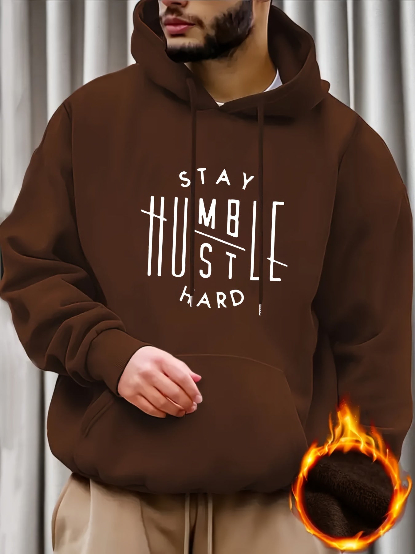 Stay Humble & Hustle Print Hoodie, Cool Hoodies For Men, Men's Casual Graphic Design Pullover Hooded Sweatshirt With Kangaroo Pocket Streetwear For Winter Fall, As Gifts