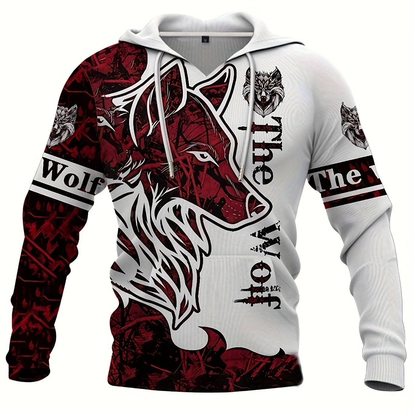 The Wolf Print Hoodie, Cool Hoodies For Men, Men's Casual Graphic Design Pullover Hooded Sweatshirt Streetwear For Winter Fall, As Gifts