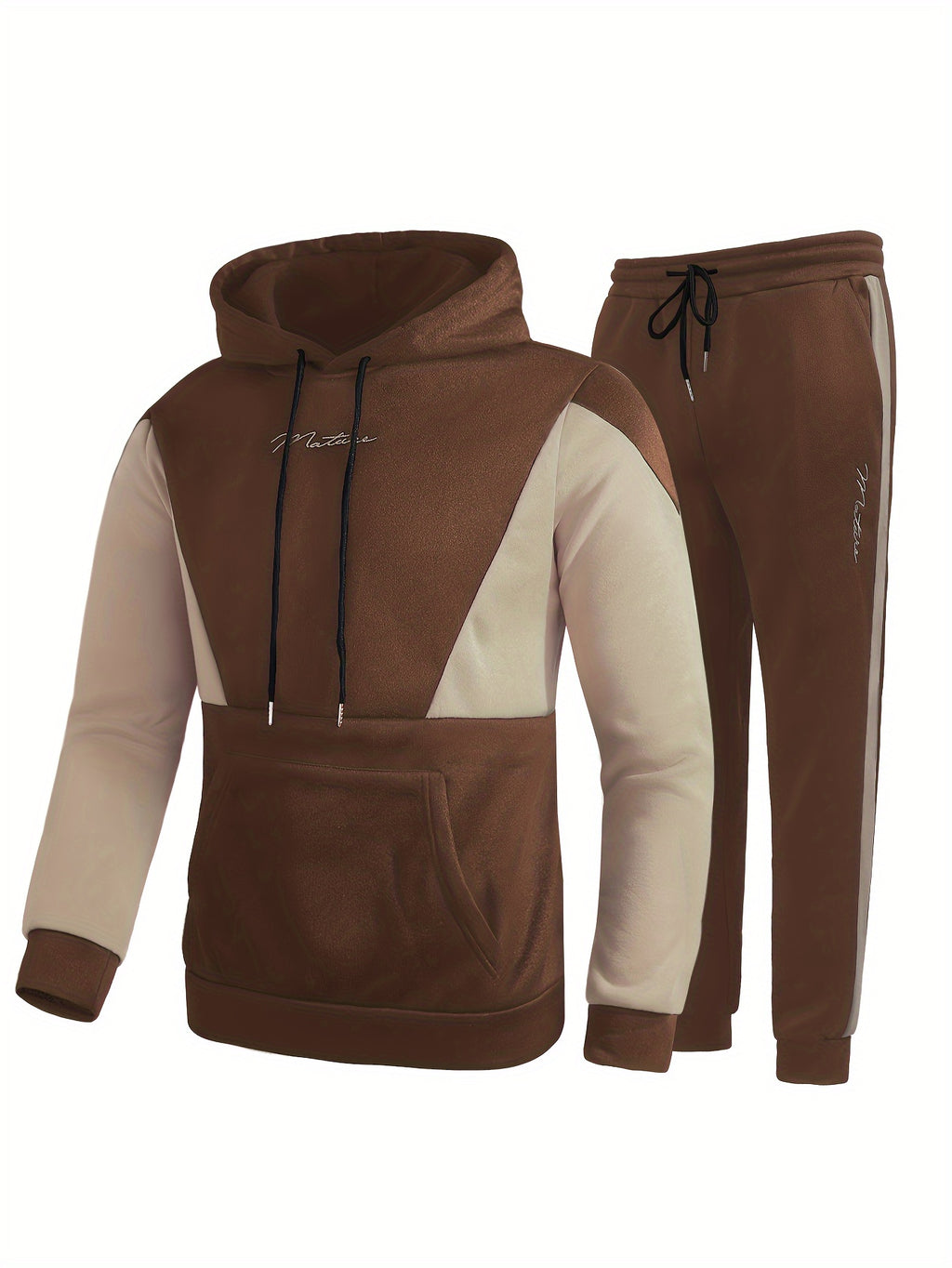 2Pcs Color Block Men's Sweatsuits - Cozy Hoodies Long Sleeve Sweatshirt and Sweatpants Joggers Set for Winter Fall - Soft, Breathable, and Comfortable Men's Clothing
