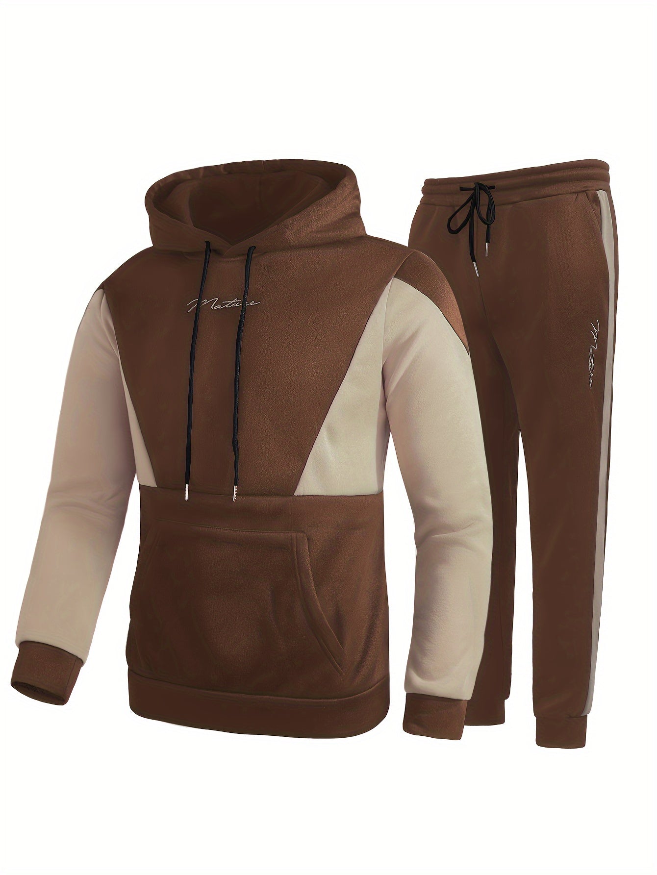 2Pcs Color Block Men's Sweatsuits - Cozy Hoodies Long Sleeve Sweatshirt and Sweatpants Joggers Set for Winter Fall - Soft, Breathable, and Comfortable Men's Clothing