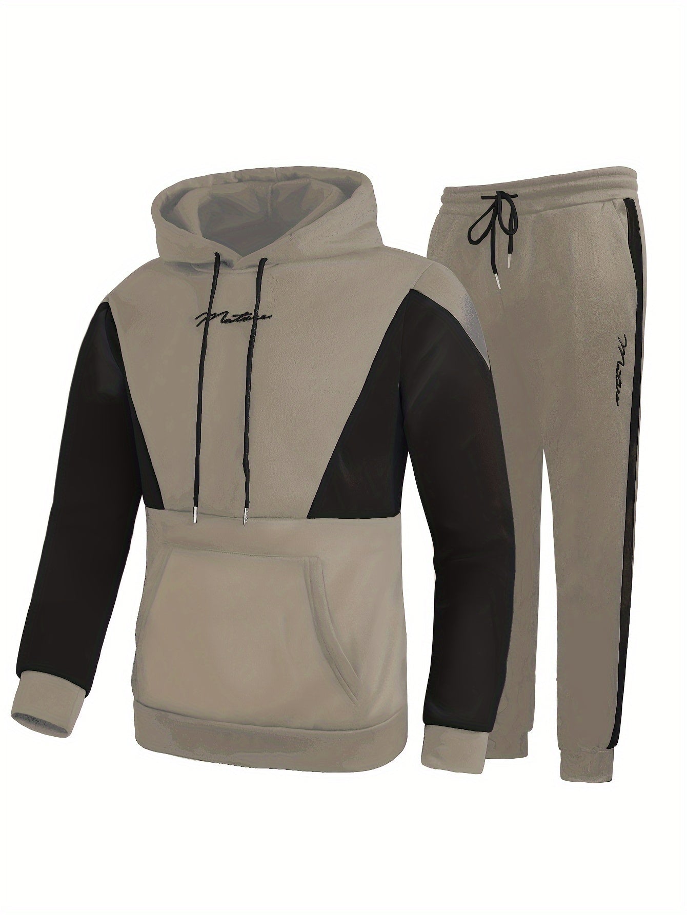 2Pcs Color Block Men's Sweatsuits - Cozy Hoodies Long Sleeve Sweatshirt and Sweatpants Joggers Set for Winter Fall - Soft, Breathable, and Comfortable Men's Clothing