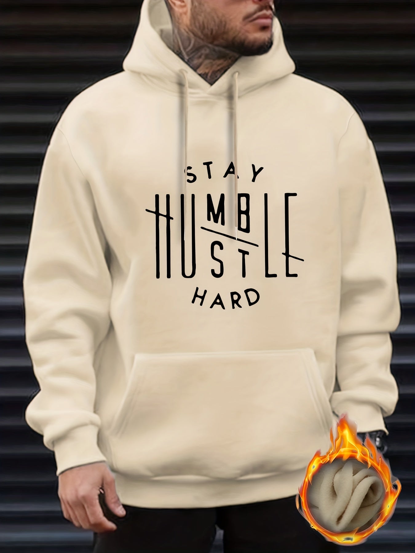 Stay Humble & Hustle Print Hoodie, Cool Hoodies For Men, Men's Casual Graphic Design Pullover Hooded Sweatshirt With Kangaroo Pocket Streetwear For Winter Fall, As Gifts
