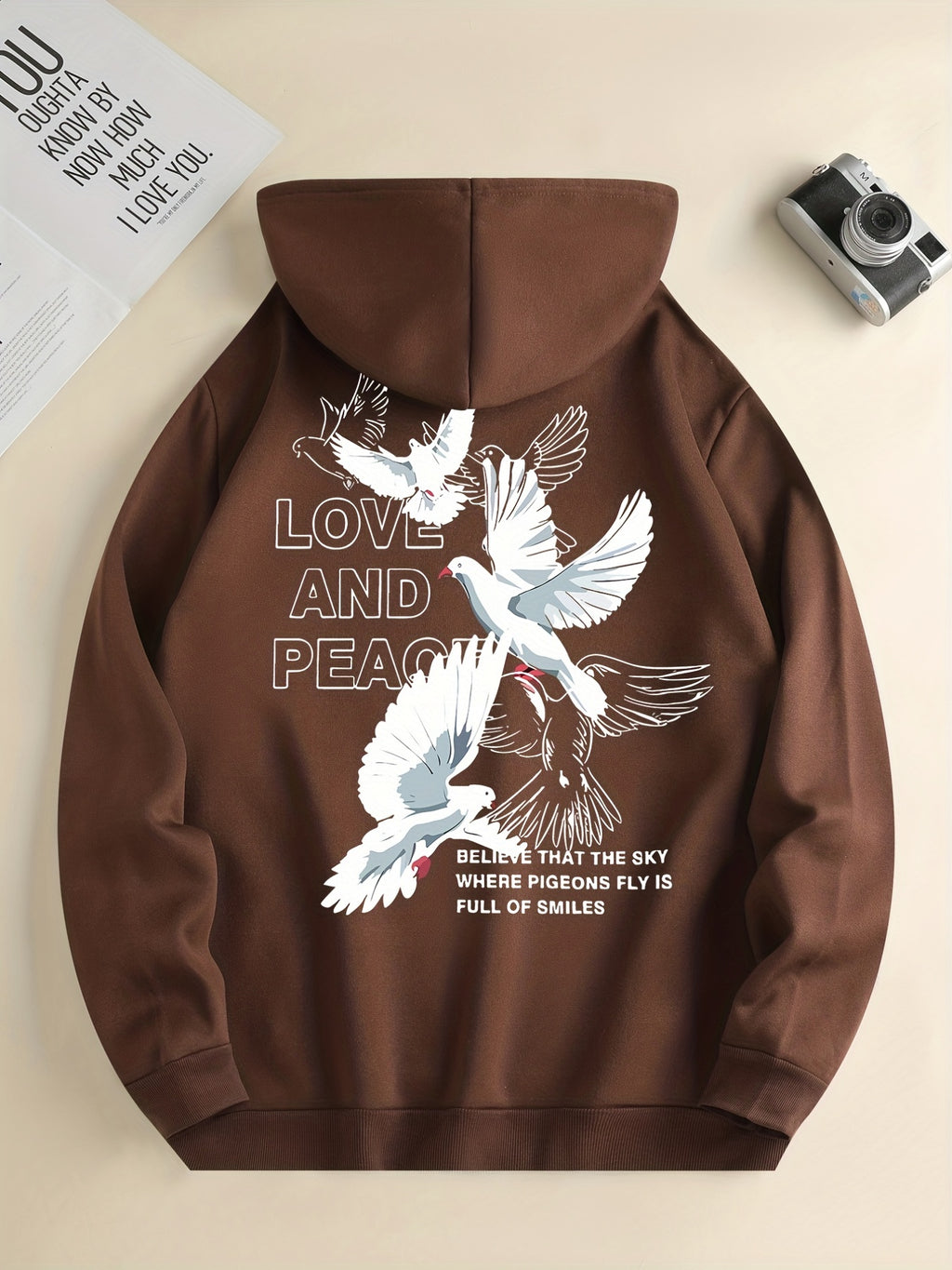 Hoodies For Men, 'Love And Peace' Graphic Print Hoodie, Men’s Casual Pullover Hooded Sweatshirt With Kangaroo Pocket For Spring Fall, As Gifts