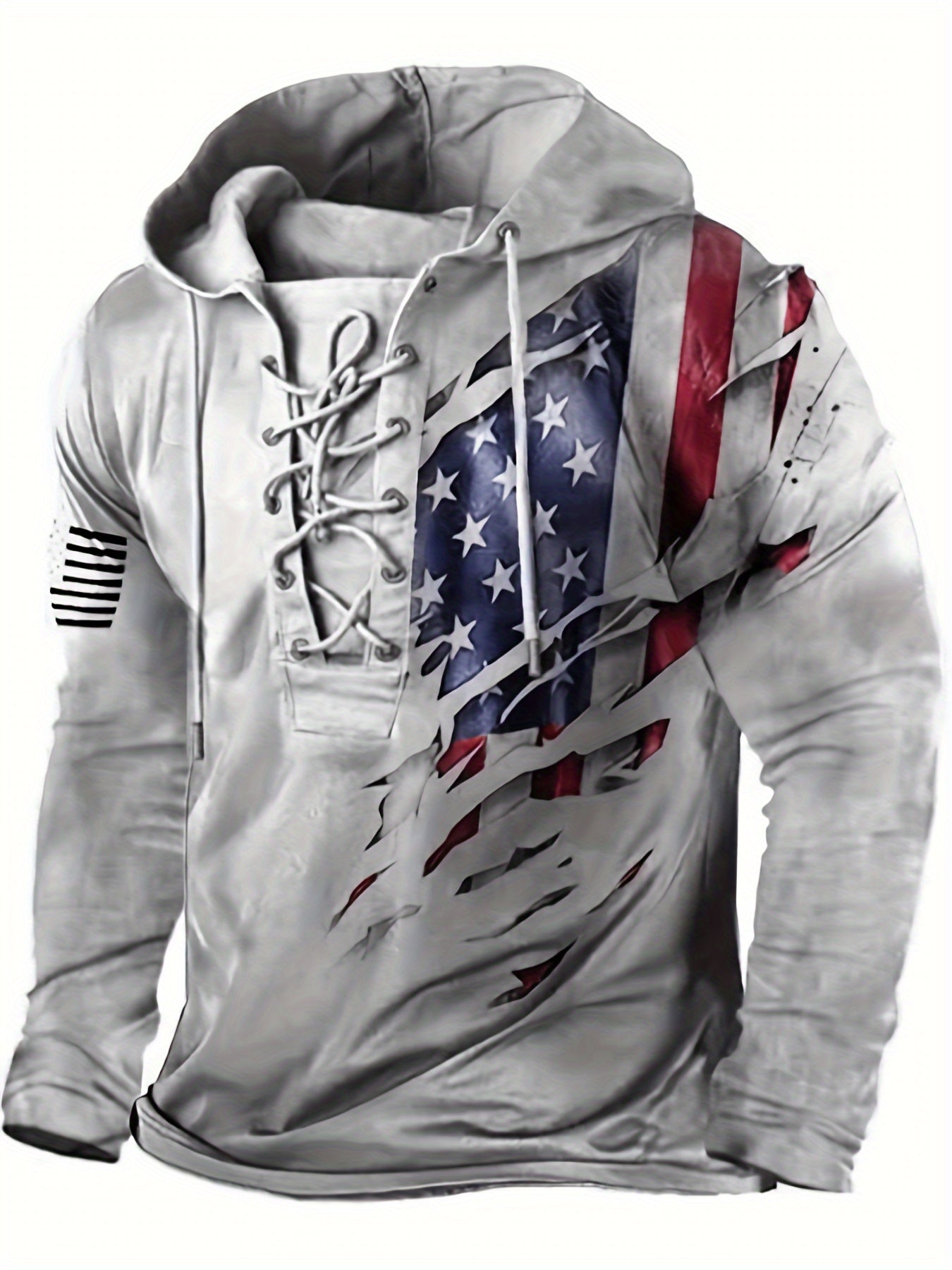 Trendy Retro Flag Print Hoodie - Fashion Hoodies with Lace Up Closure, Casual Graphic Design, Streetwear Style for Winter and Fall - Perfect Gift Idea for Men