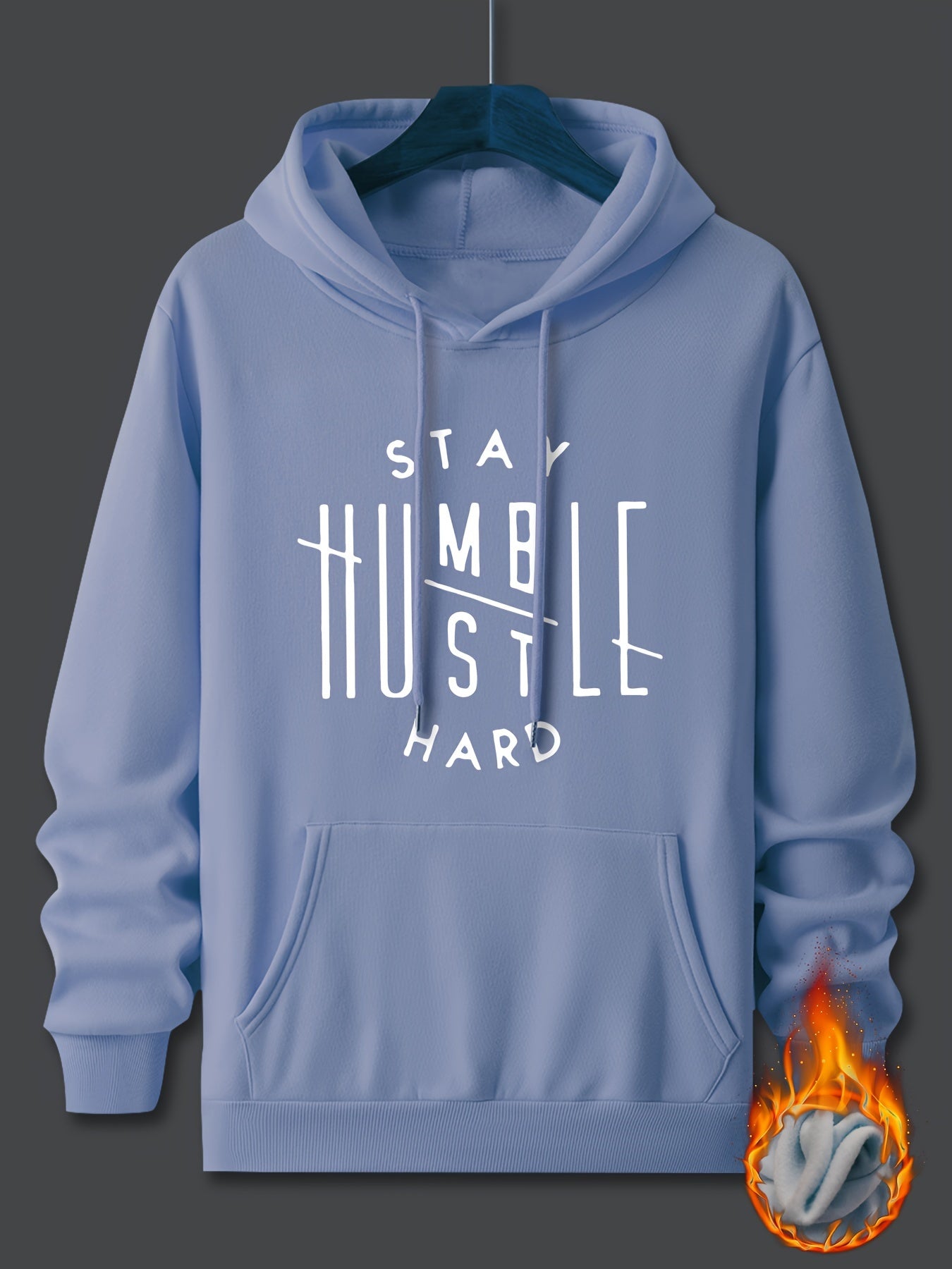 Stay Humble & Hustle Print Hoodie, Cool Hoodies For Men, Men's Casual Graphic Design Pullover Hooded Sweatshirt With Kangaroo Pocket Streetwear For Winter Fall, As Gifts