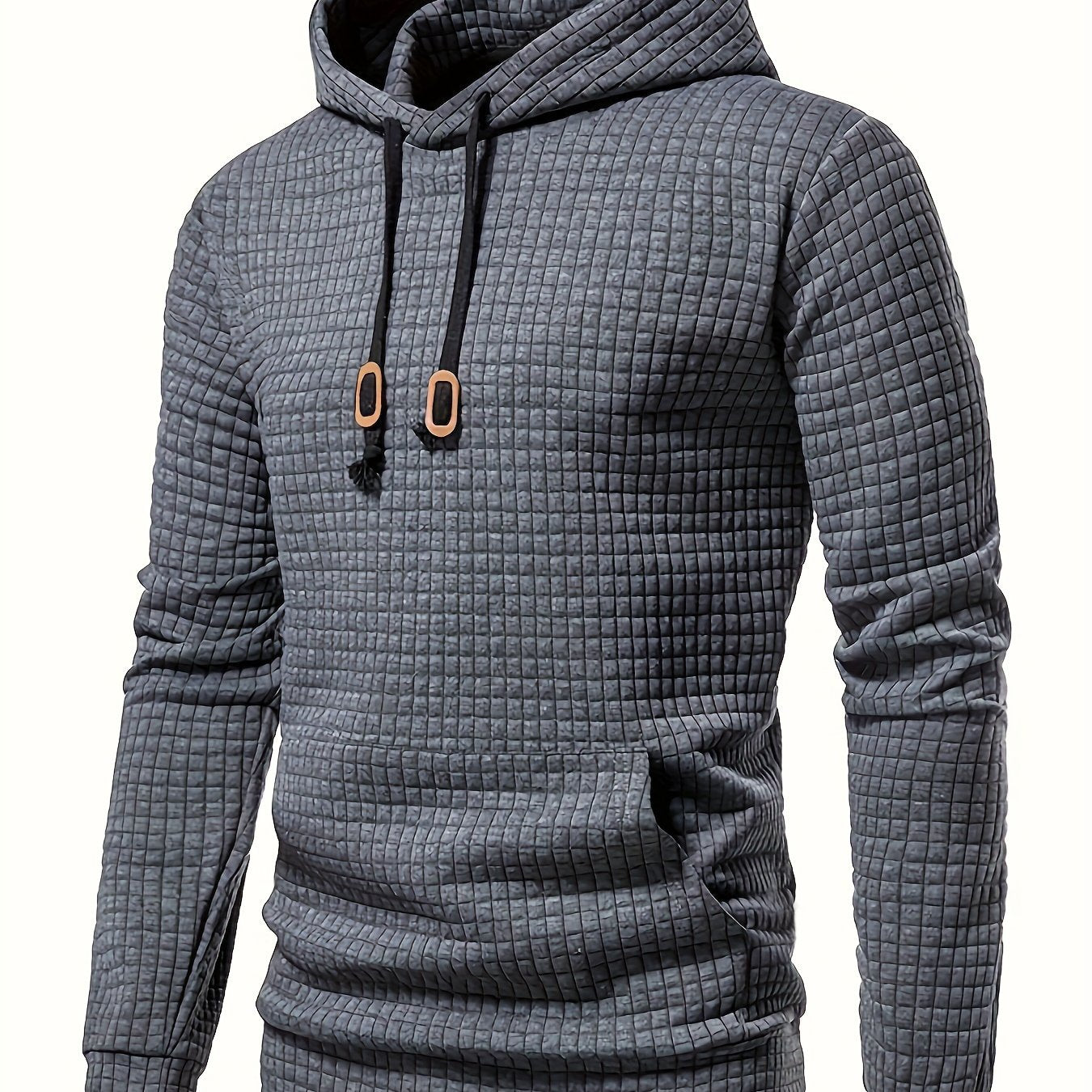 Waffle Pattern Hoodie, Cool Hoodies For Men, Men's Casual Solid Pullover Hooded Sweatshirt With Kangaroo Pocket Streetwear For Winter Fall, As Gifts