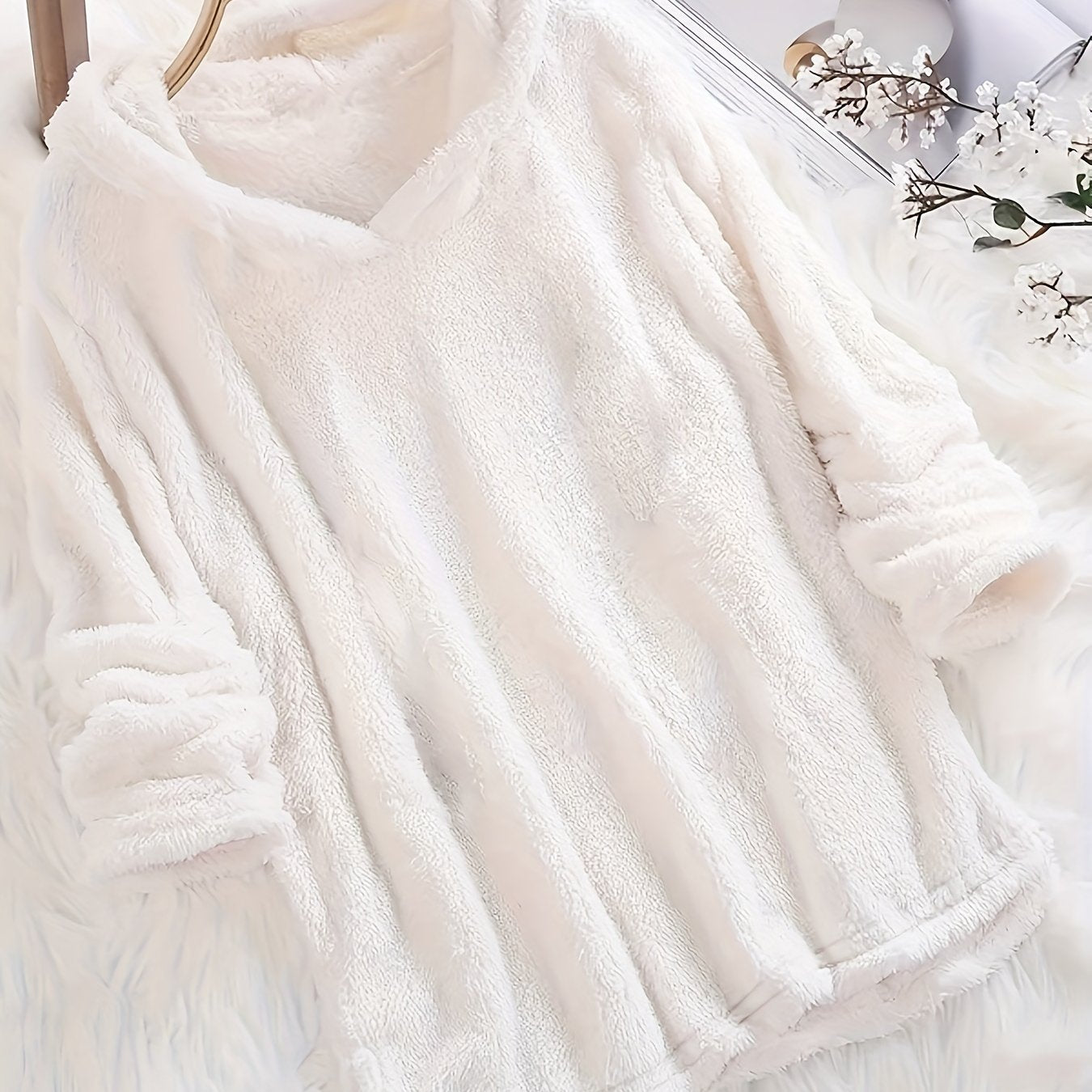 Fleece Solid Hoodie, Casual Long Sleeve Hoodies Sweatshirt, Women's Clothing