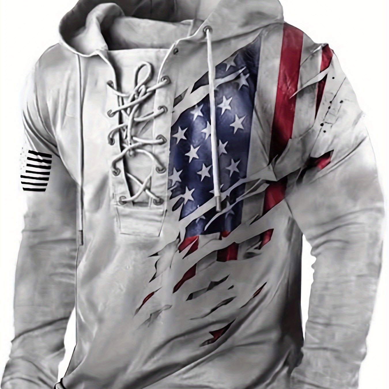 Trendy Retro Flag Print Hoodie - Fashion Hoodies with Lace Up Closure, Casual Graphic Design, Streetwear Style for Winter and Fall - Perfect Gift Idea for Men