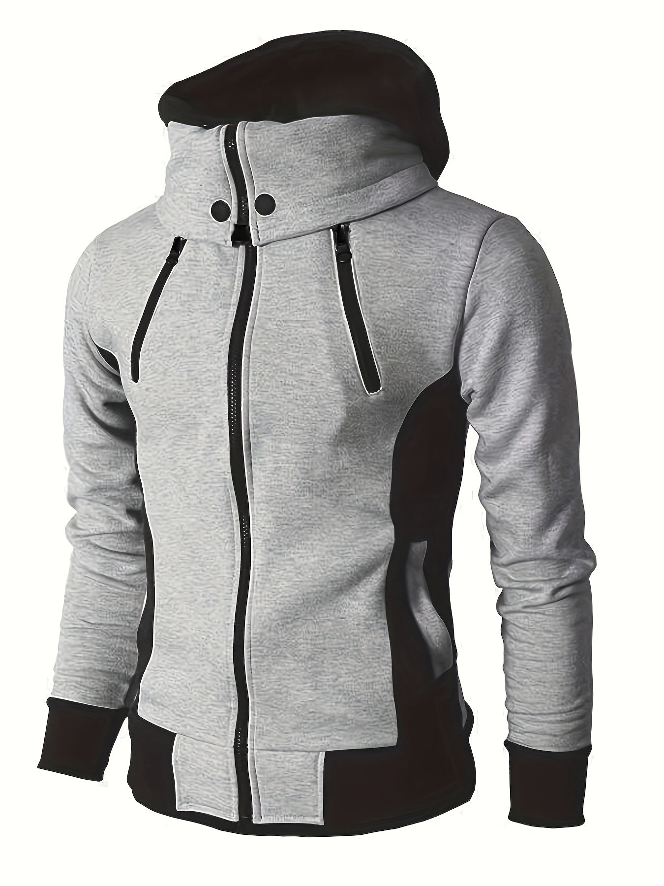Thick Casual Hooded Jacket - Color Block Long Sleeve Hoodies With Zipper for Spring Fall Gym Sports