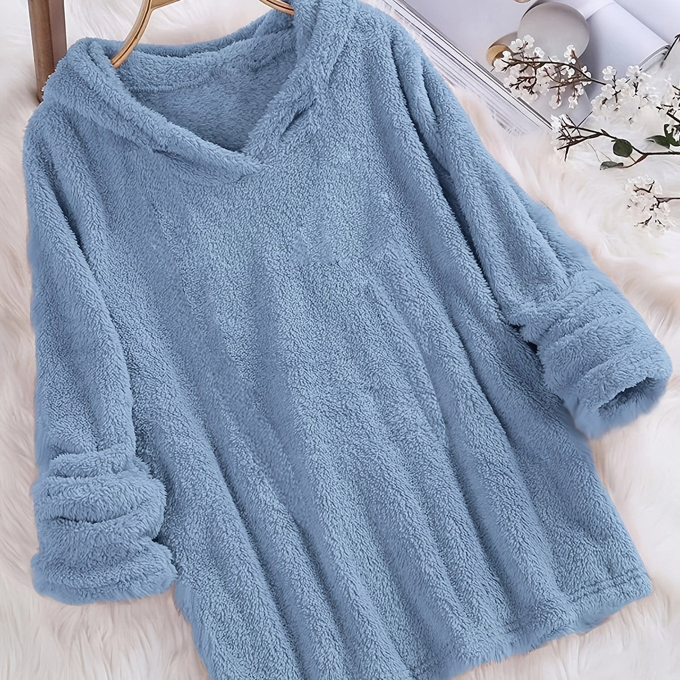 Fleece Solid Hoodie, Casual Long Sleeve Hoodies Sweatshirt, Women's Clothing