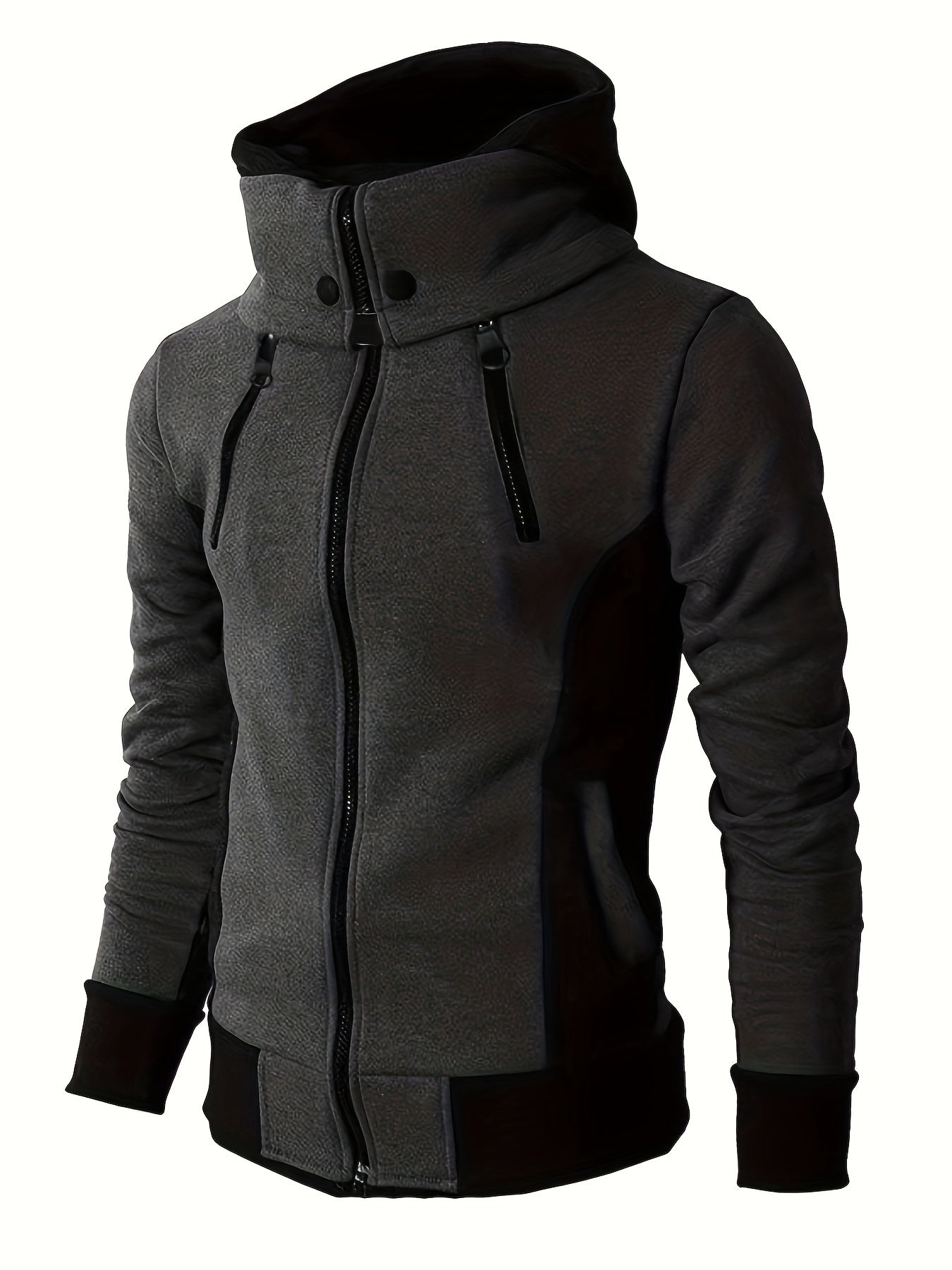 Thick Casual Hooded Jacket - Color Block Long Sleeve Hoodies With Zipper for Spring Fall Gym Sports