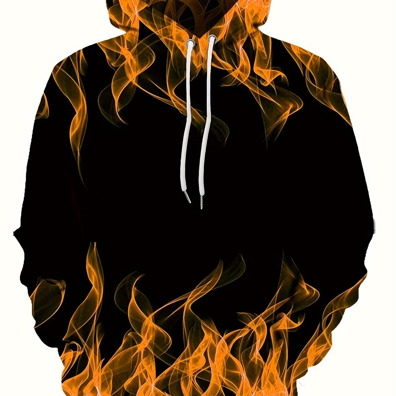 Creative Flame Print Hoodie, Cool Hoodies For Men, Men's Casual Graphic Design Pullover Hooded Sweatshirt With Kangaroo Pocket Streetwear For Winter Fall, As Gifts