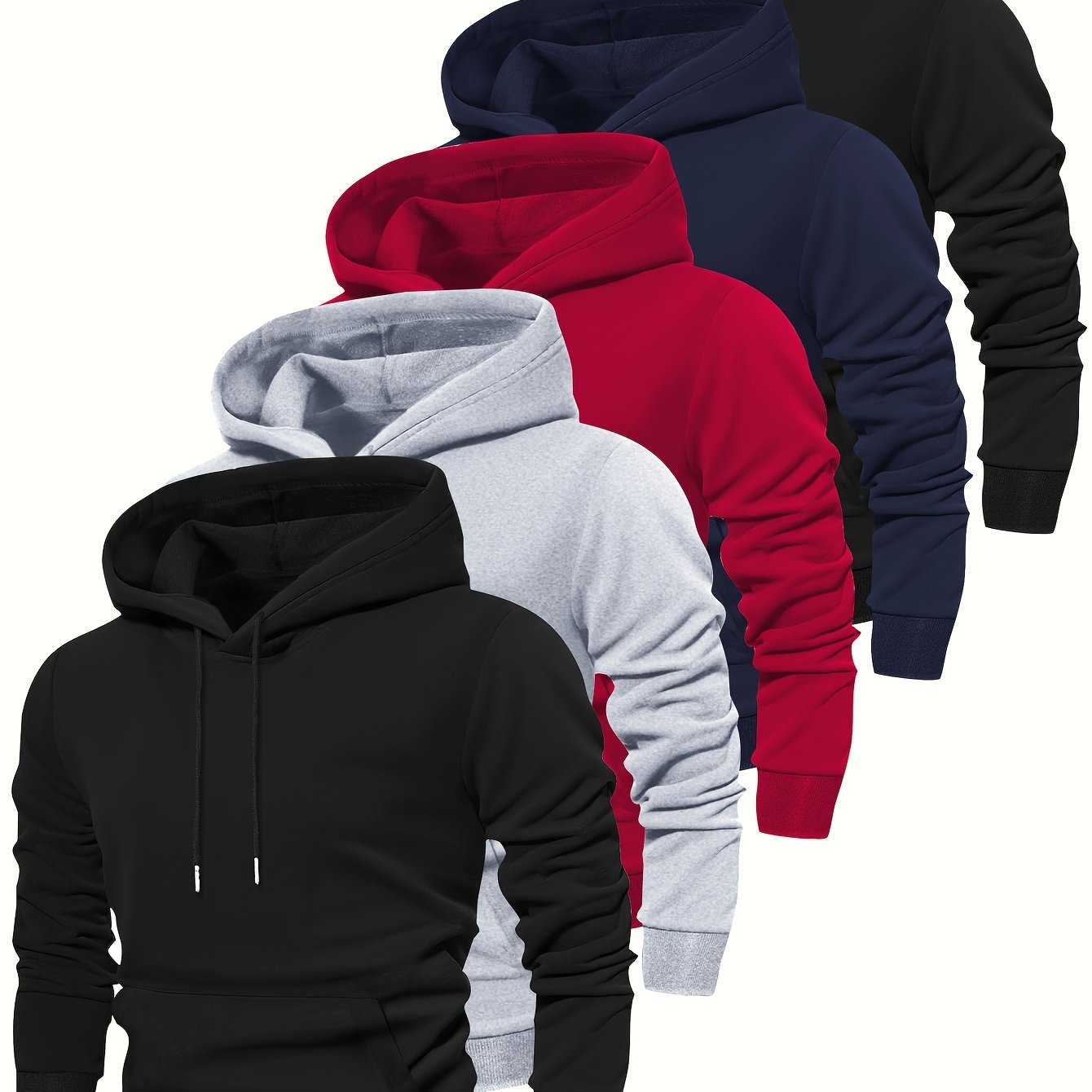 5pcs Fashion Hoodies - Cozy Solid Color Hooded Long Sleeve Sweatshirts with Kangaroo Pocket, Perfect for Outdoors, Casual and Sports Wear, Soft and Warm for Men's Fall and Winter Fashion