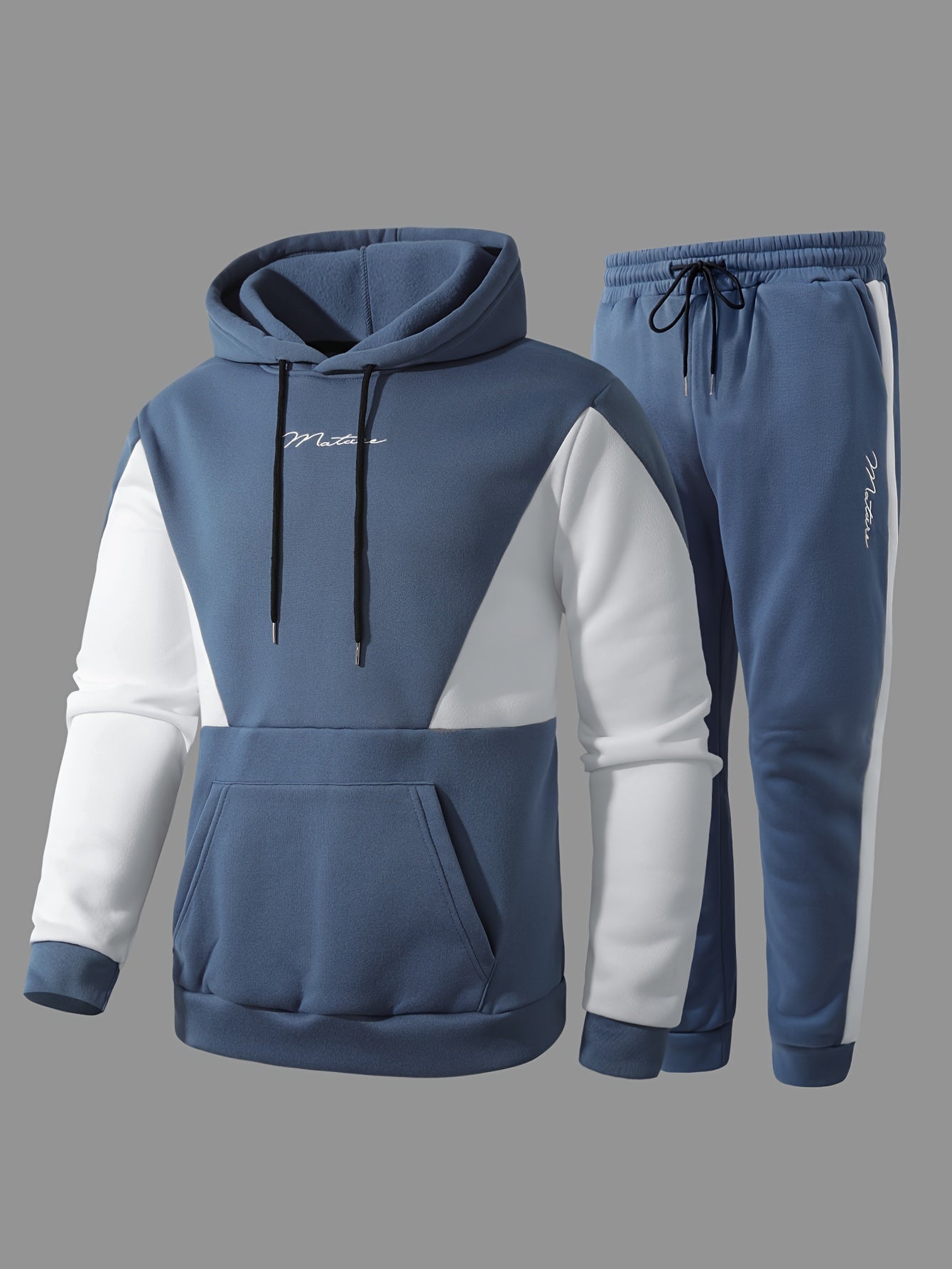 2Pcs Color Block Men's Sweatsuits - Cozy Hoodies Long Sleeve Sweatshirt and Sweatpants Joggers Set for Winter Fall - Soft, Breathable, and Comfortable Men's Clothing