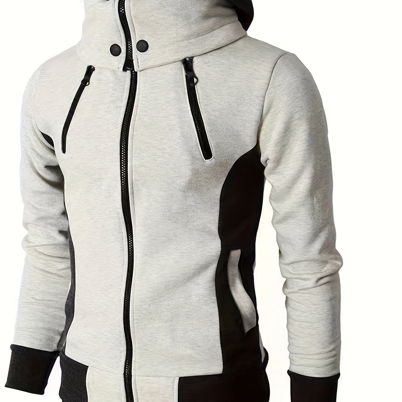 Thick Casual Hooded Jacket - Color Block Long Sleeve Hoodies With Zipper for Spring Fall Gym Sports