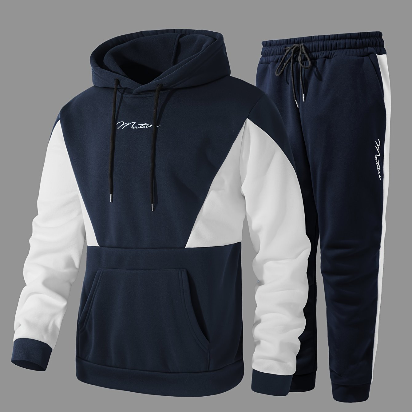 2Pcs Color Block Men's Sweatsuits - Cozy Hoodies Long Sleeve Sweatshirt and Sweatpants Joggers Set for Winter Fall - Soft, Breathable, and Comfortable Men's Clothing