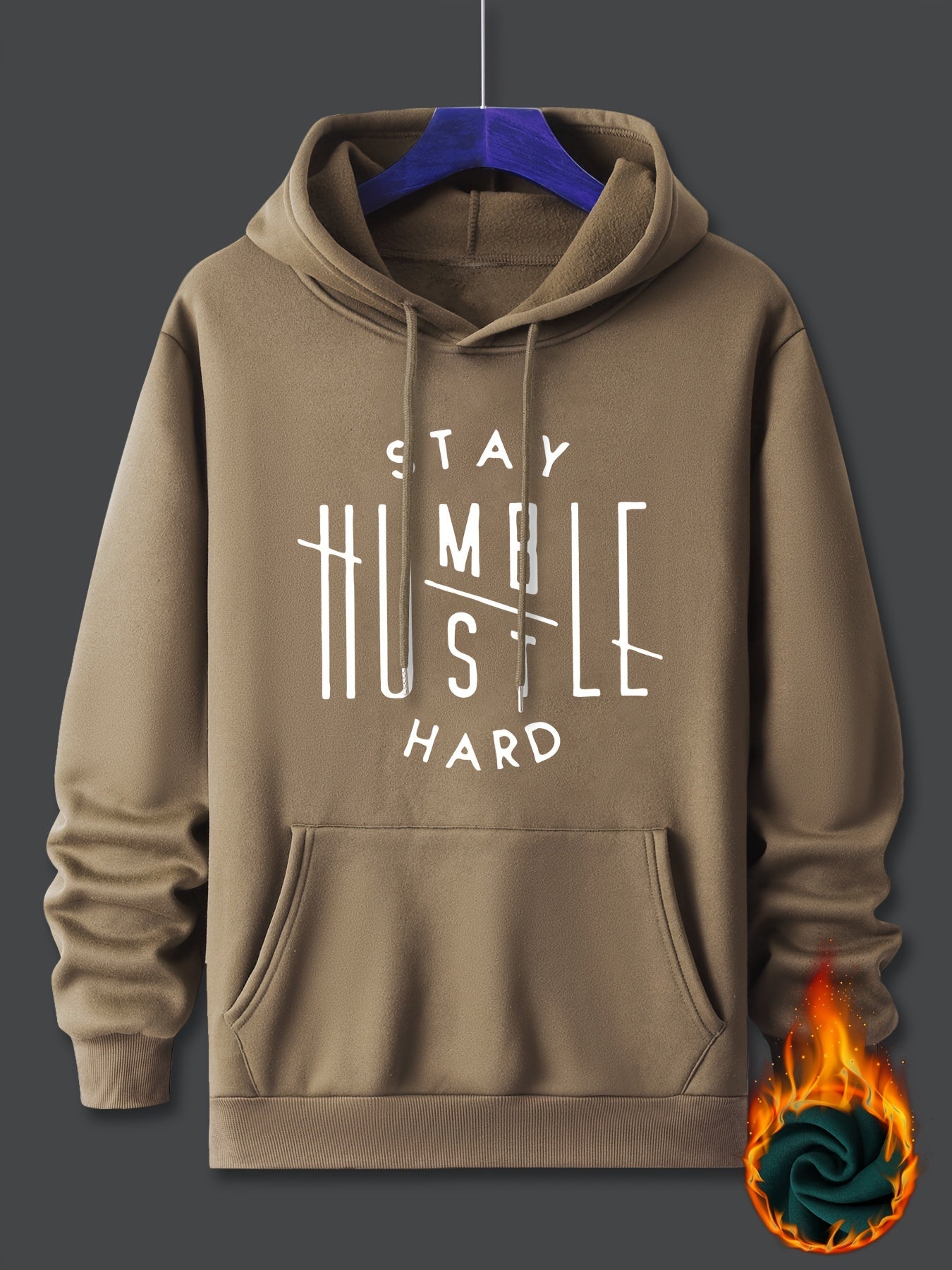 Stay Humble & Hustle Print Hoodie, Cool Hoodies For Men, Men's Casual Graphic Design Pullover Hooded Sweatshirt With Kangaroo Pocket Streetwear For Winter Fall, As Gifts