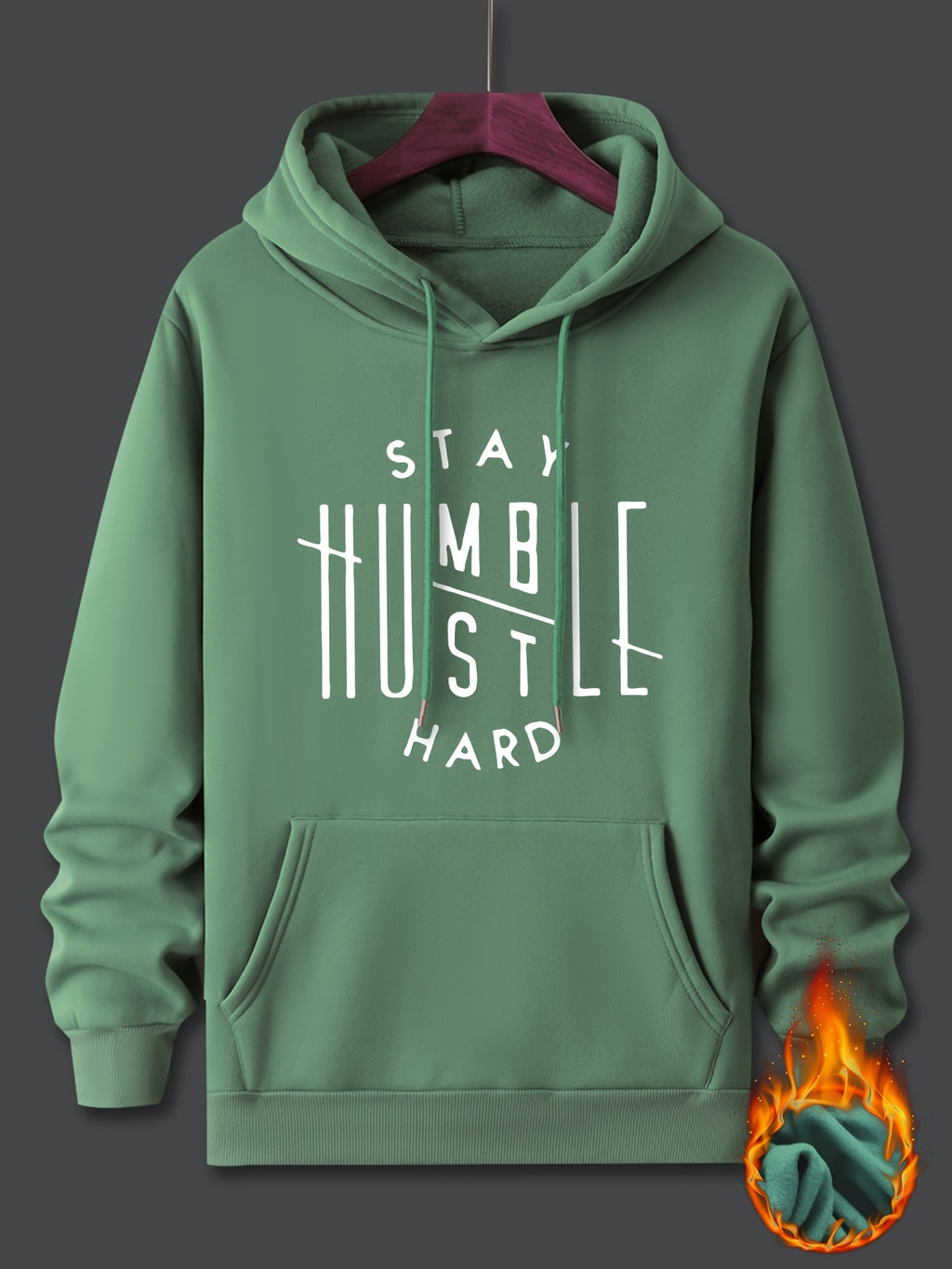 Stay Humble & Hustle Print Hoodie, Cool Hoodies For Men, Men's Casual Graphic Design Pullover Hooded Sweatshirt With Kangaroo Pocket Streetwear For Winter Fall, As Gifts