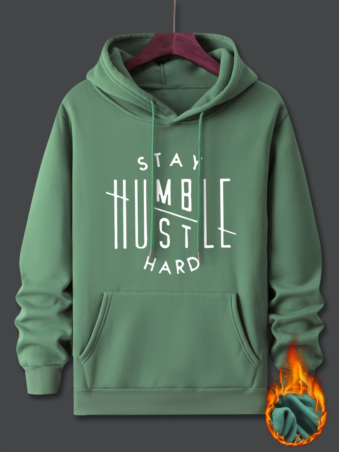 Stay Humble & Hustle Print Hoodie, Cool Hoodies For Men, Men's Casual Graphic Design Pullover Hooded Sweatshirt With Kangaroo Pocket Streetwear For Winter Fall, As Gifts