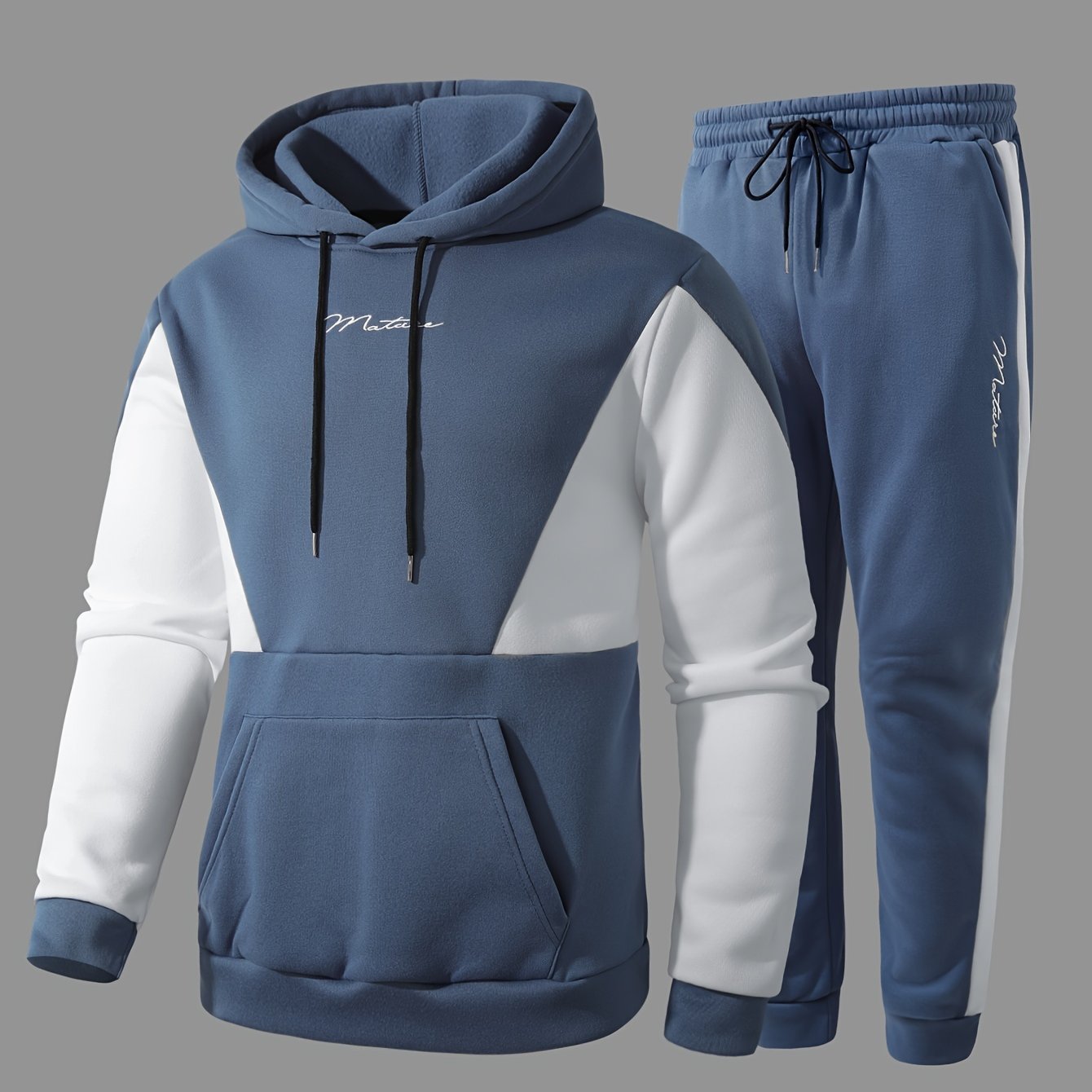2Pcs Color Block Men's Sweatsuits - Cozy Hoodies Long Sleeve Sweatshirt and Sweatpants Joggers Set for Winter Fall - Soft, Breathable, and Comfortable Men's Clothing