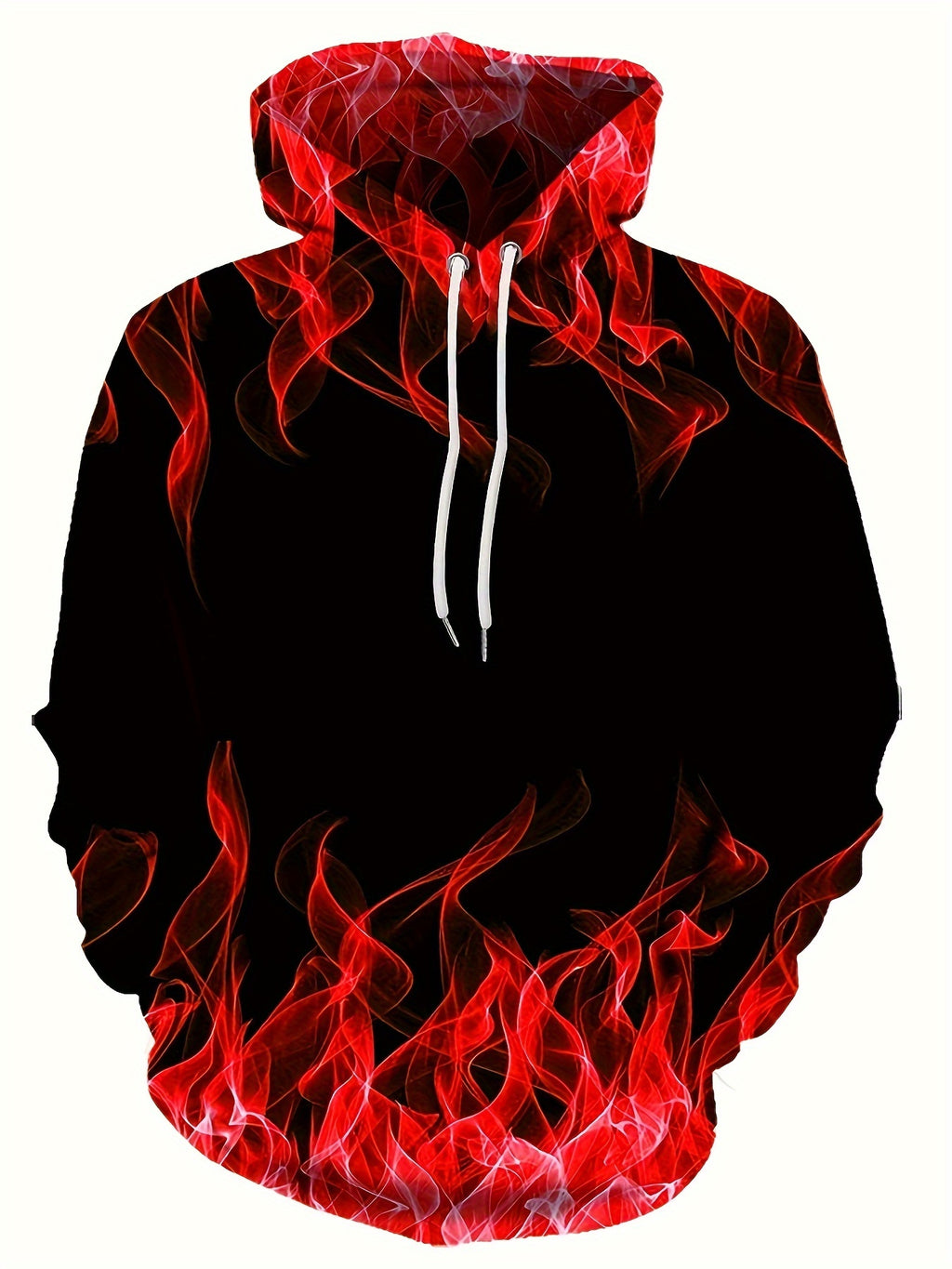 Creative Flame Print Hoodie, Cool Hoodies For Men, Men's Casual Graphic Design Pullover Hooded Sweatshirt With Kangaroo Pocket Streetwear For Winter Fall, As Gifts