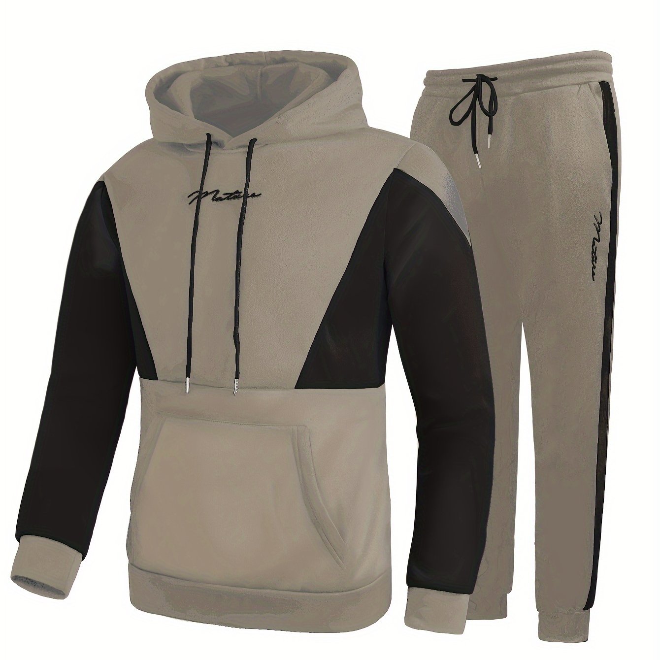 2Pcs Color Block Men's Sweatsuits - Cozy Hoodies Long Sleeve Sweatshirt and Sweatpants Joggers Set for Winter Fall - Soft, Breathable, and Comfortable Men's Clothing