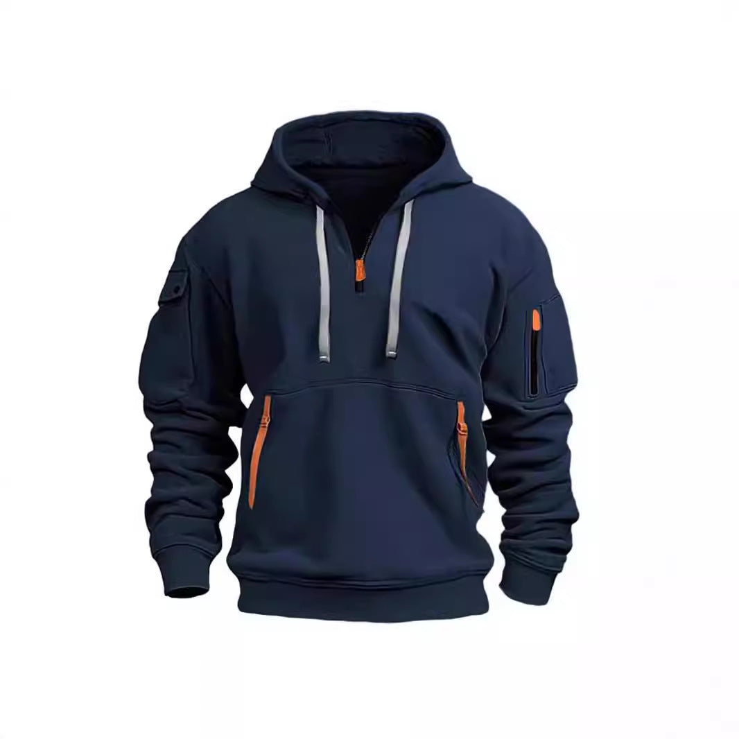 Men&#039;s Sports And Leisure Sweatshirt Hooded Pullover Zipper Multi-Flap Pocket Pants Men&#039;s Sweatshirt Jacket