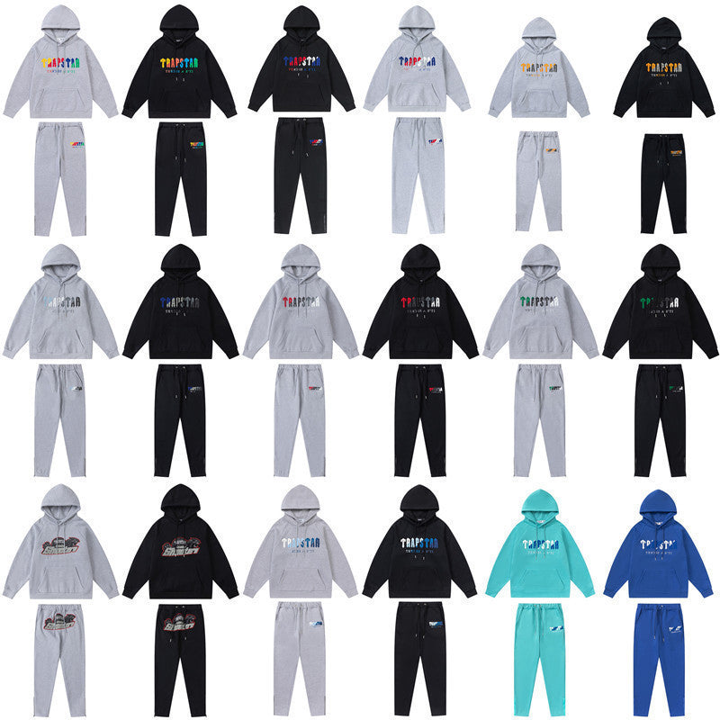 Cross-Border Export Trendy Brand Tra Rainbow Gradient Letters Tiger Head Embroider Hooded Sweatshirt Sports Sweatpants Men&#039;s And Women&#039;s Suits