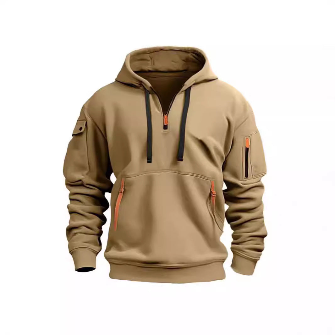 Men&#039;s Sports And Leisure Sweatshirt Hooded Pullover Zipper Multi-Flap Pocket Pants Men&#039;s Sweatshirt Jacket