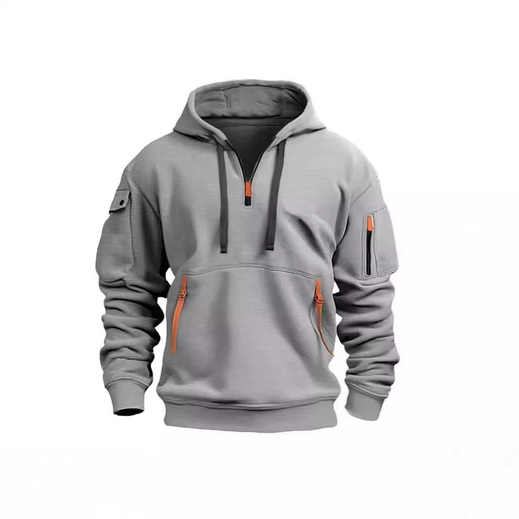Men&#039;s Sports And Leisure Sweatshirt Hooded Pullover Zipper Multi-Flap Pocket Pants Men&#039;s Sweatshirt Jacket