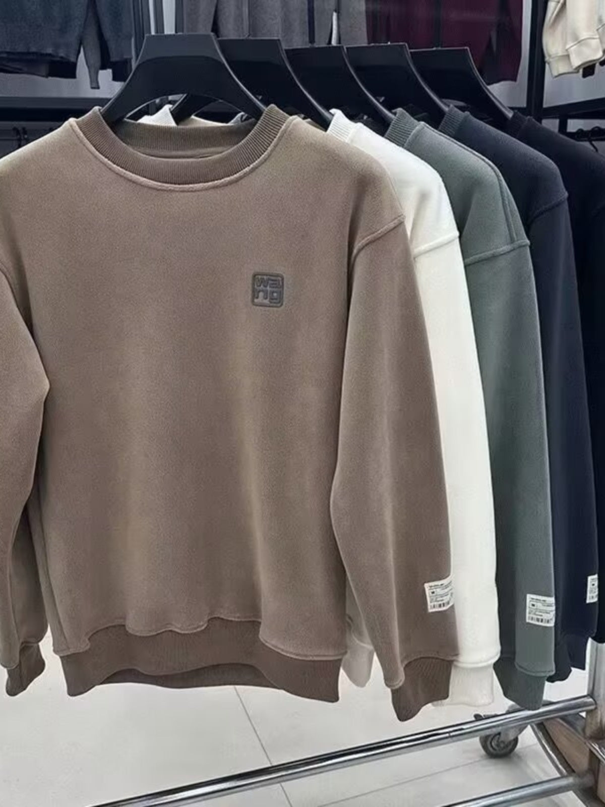 Foreign Trade Cut Label Double-sided Thickened Australian Grain Velvet Autumn And Winter Fleece-lined Top Men&#039;s Solid Color Casual Round Neck Fleece Sweat