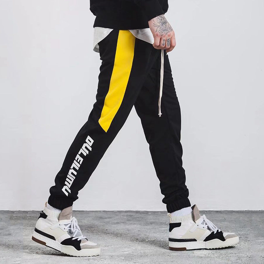 Mustard Mens |2022 autumn color stripe English Monogrammed casual pants pants pants elastic pedal