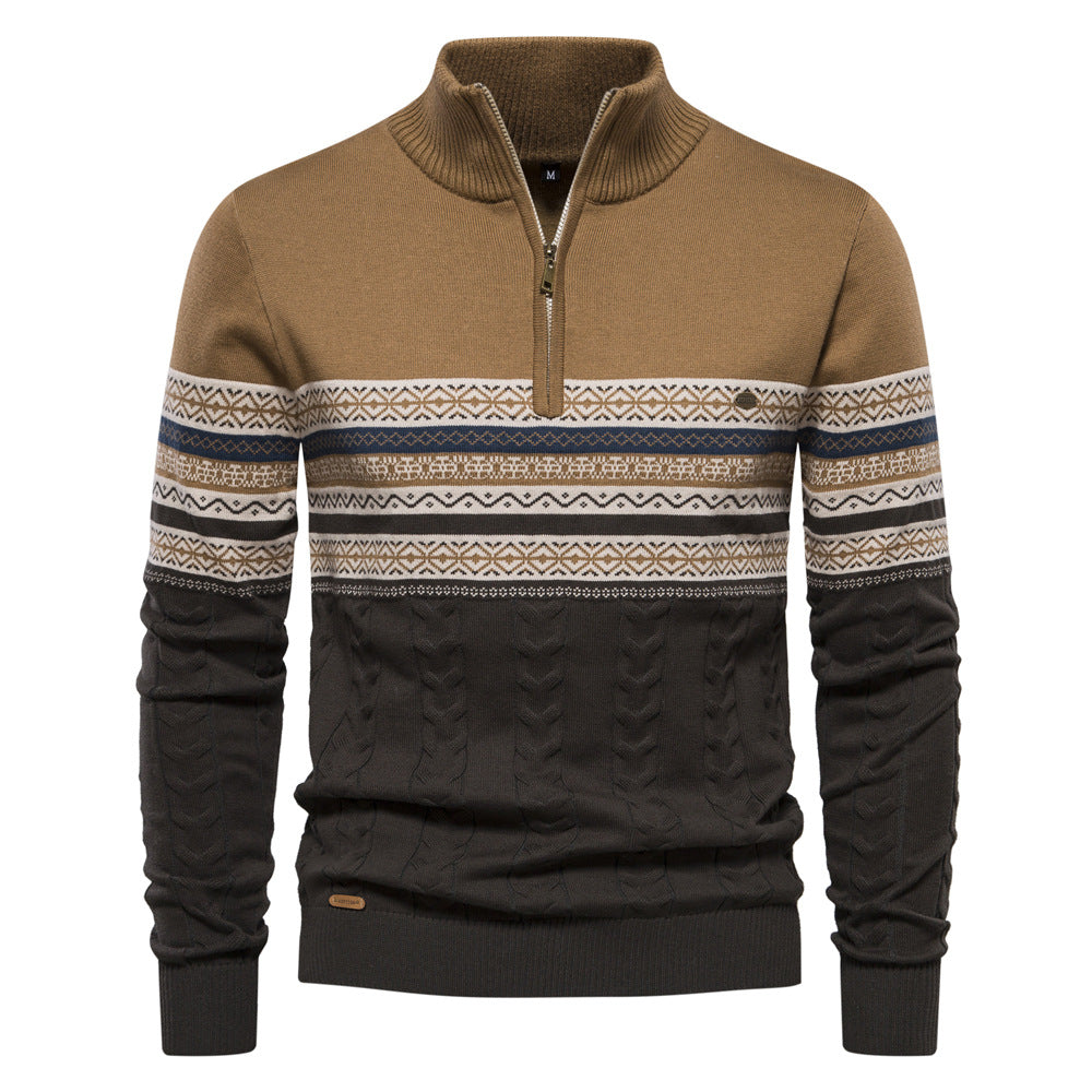 New Trendy Stand Collar Men&#039;s Sweater Half Zipper Knitted High Quality All-matching Men&#039;s Clothing