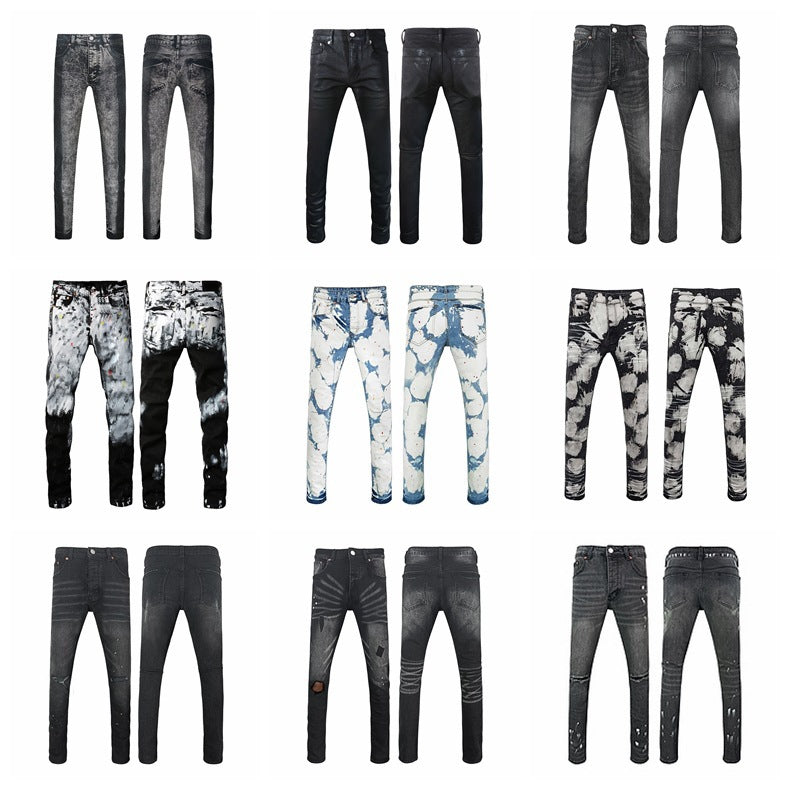 Black Slim-Fit Jeans Cross-Border P Brand New Stretch Skinny Men&#039;s Casual Temu Pants Tk