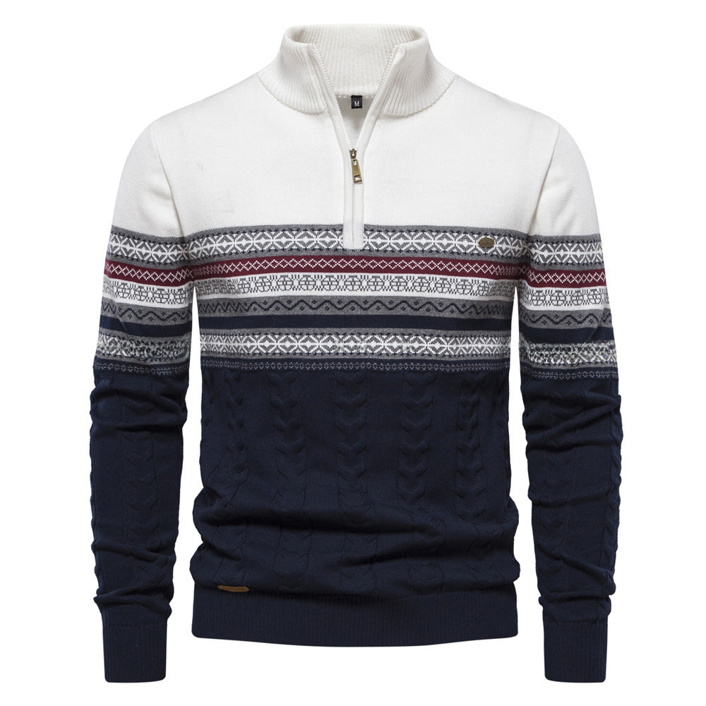 New Trendy Stand Collar Men&#039;s Sweater Half Zipper Knitted High Quality All-matching Men&#039;s Clothing