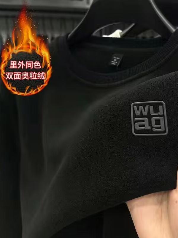 Foreign Trade Cut Label Double-sided Thickened Australian Grain Velvet Autumn And Winter Fleece-lined Top Men&#039;s Solid Color Casual Round Neck Fleece Sweat