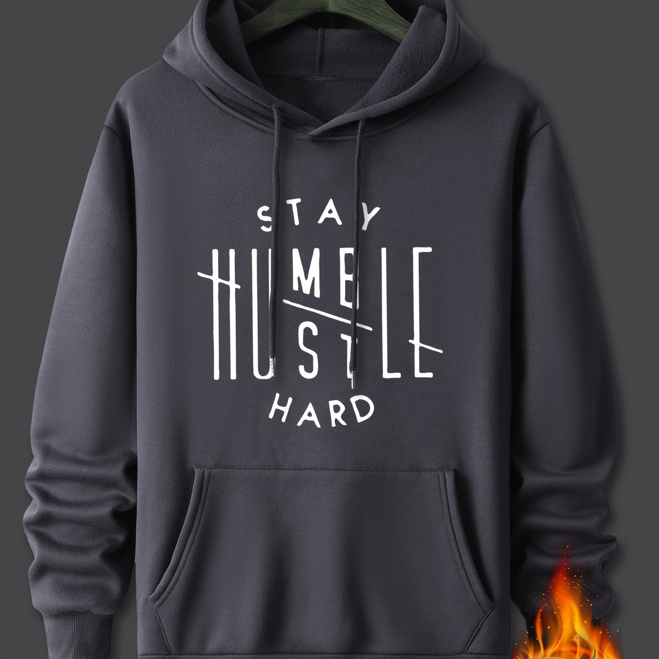 Stay Humble & Hustle Print Hoodie, Cool Hoodies For Men, Men's Casual Graphic Design Pullover Hooded Sweatshirt With Kangaroo Pocket Streetwear For Winter Fall, As Gifts