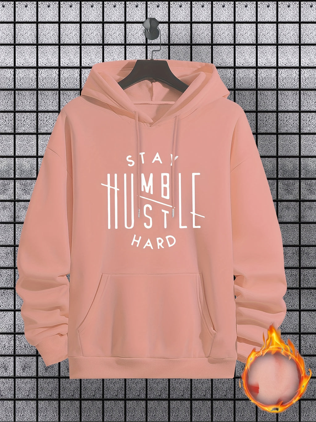 Stay Humble & Hustle Print Hoodie, Cool Hoodies For Men, Men's Casual Graphic Design Pullover Hooded Sweatshirt With Kangaroo Pocket Streetwear For Winter Fall, As Gifts