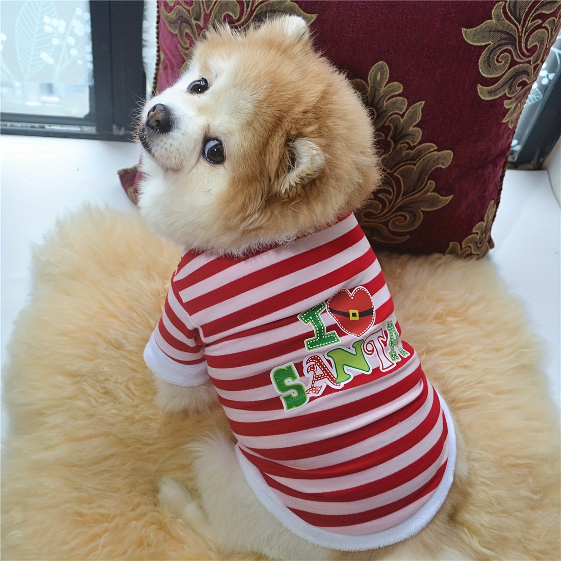 Striped Festive Dog Hoodie - Hoodies with Letter Graphic, New Year Style, Soft and Cozy Pet Sweatshirt for Christmas and Festival Wearing, Adorable Dog Apparel for Small to Large Breeds